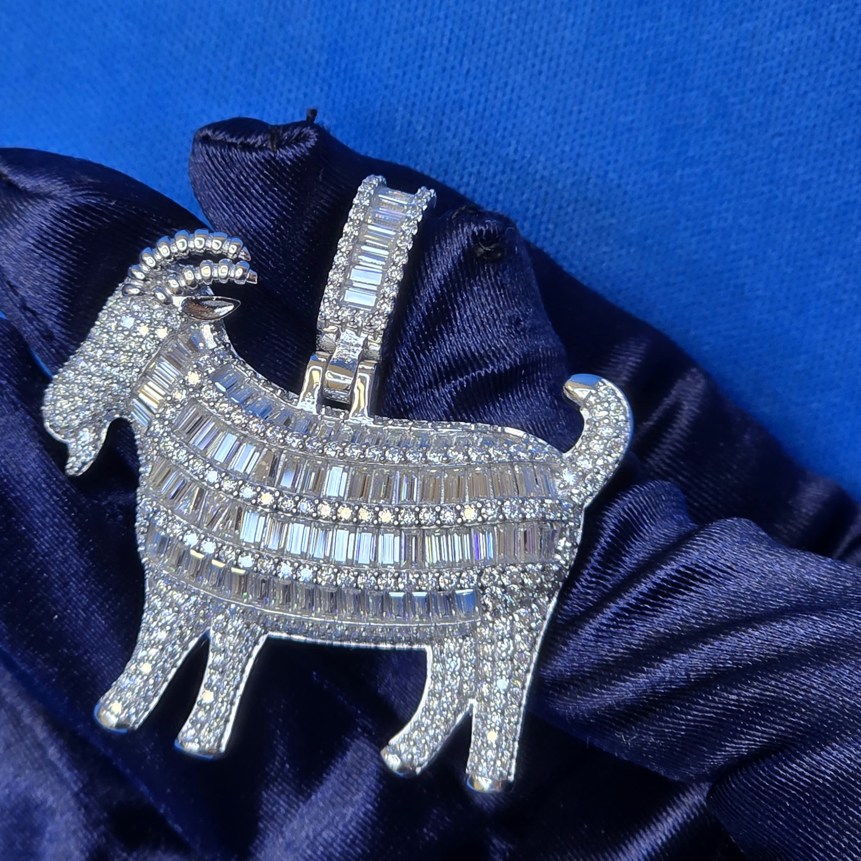 925 Sterling Silver Moissanite Goat Pendant