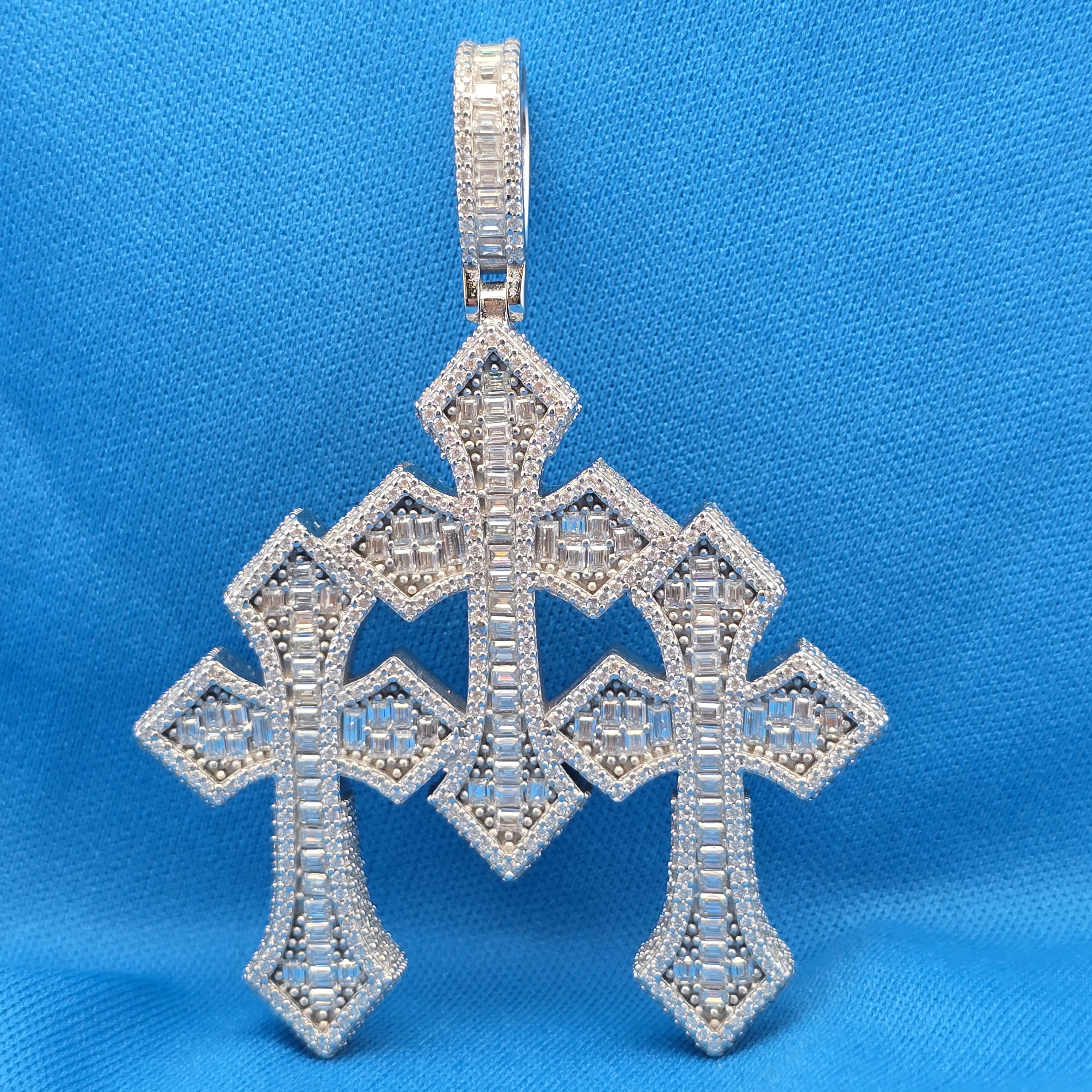 Moissanite 8.22ctw Triple Cross Pendant