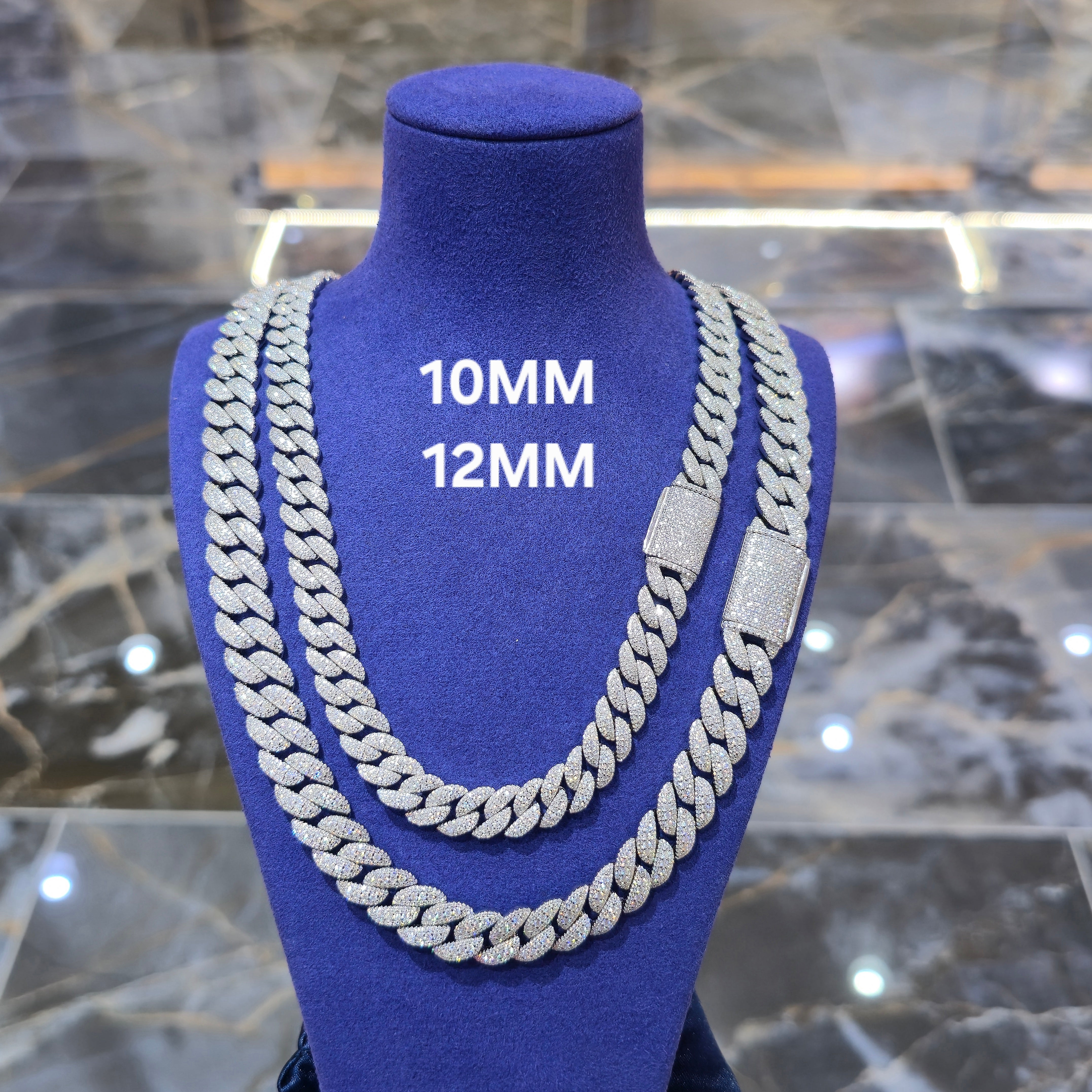 Moissanite Cuban Link Chain | 10mm & 12mm | Silver, Gold & Rose Gold