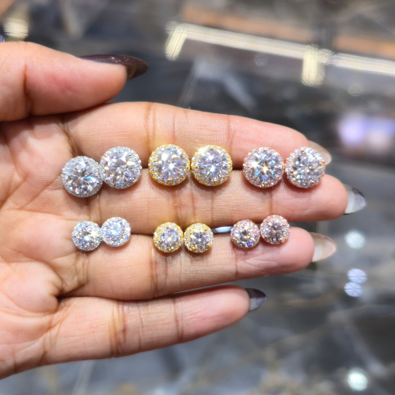 VVS Moissanite Halo Stud Earrings 5MM–10MM 925 Silver Yellow White Rose