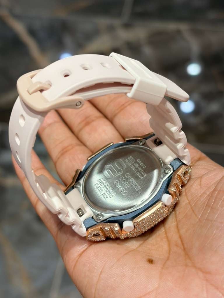 Authentic Casio G-SHOCK GA2100 Custom Iced Out Watch –Rose Tone | Baby Pink Band