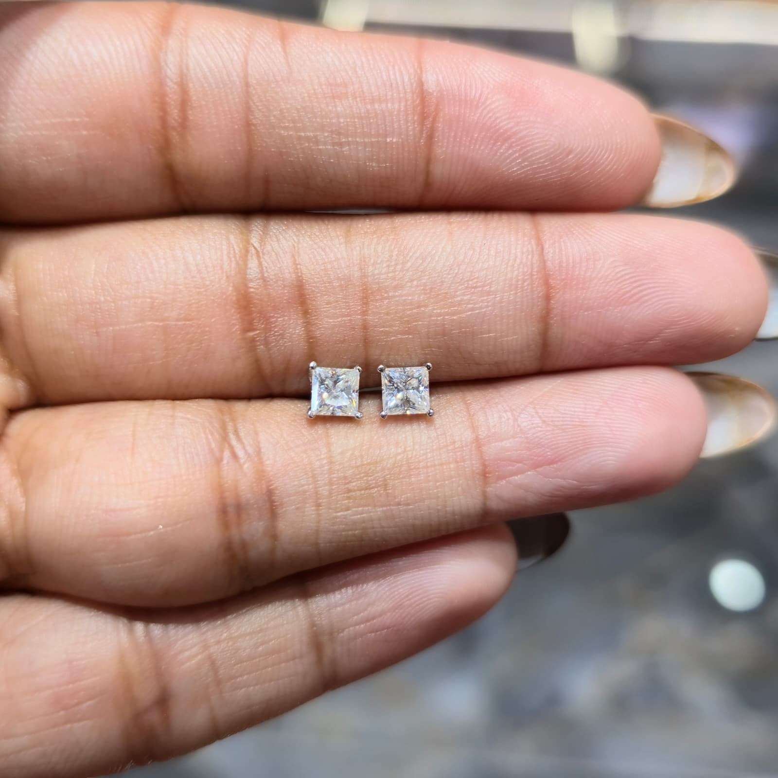 VVS MOISSANITE Square Stud Earrings 925 Sterling Silver Passes Tester| Screwback