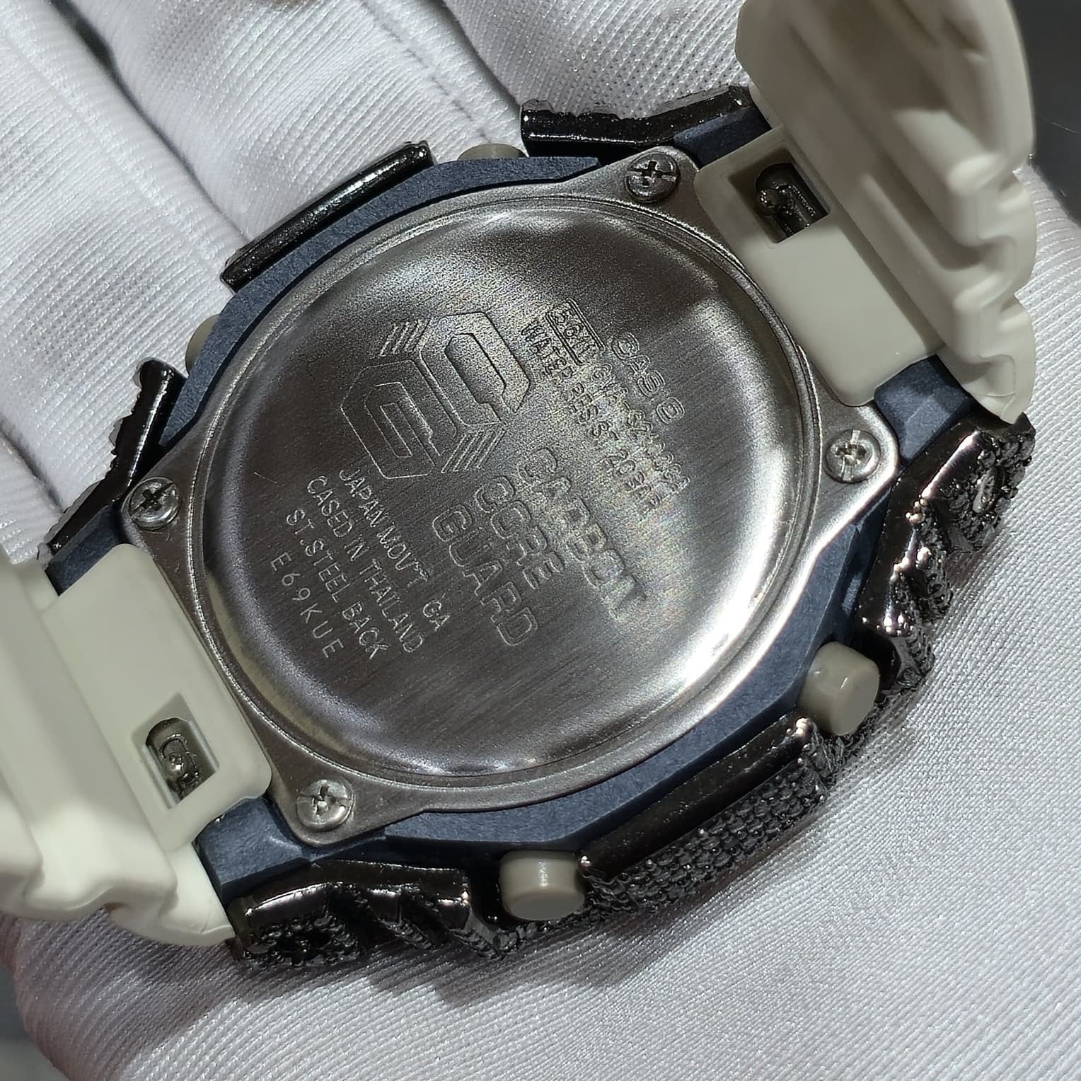 BLACK MOISSANITE Iced Out G-SHOCK GA2100 “Casioak” – Off-White Dial | Cream Band