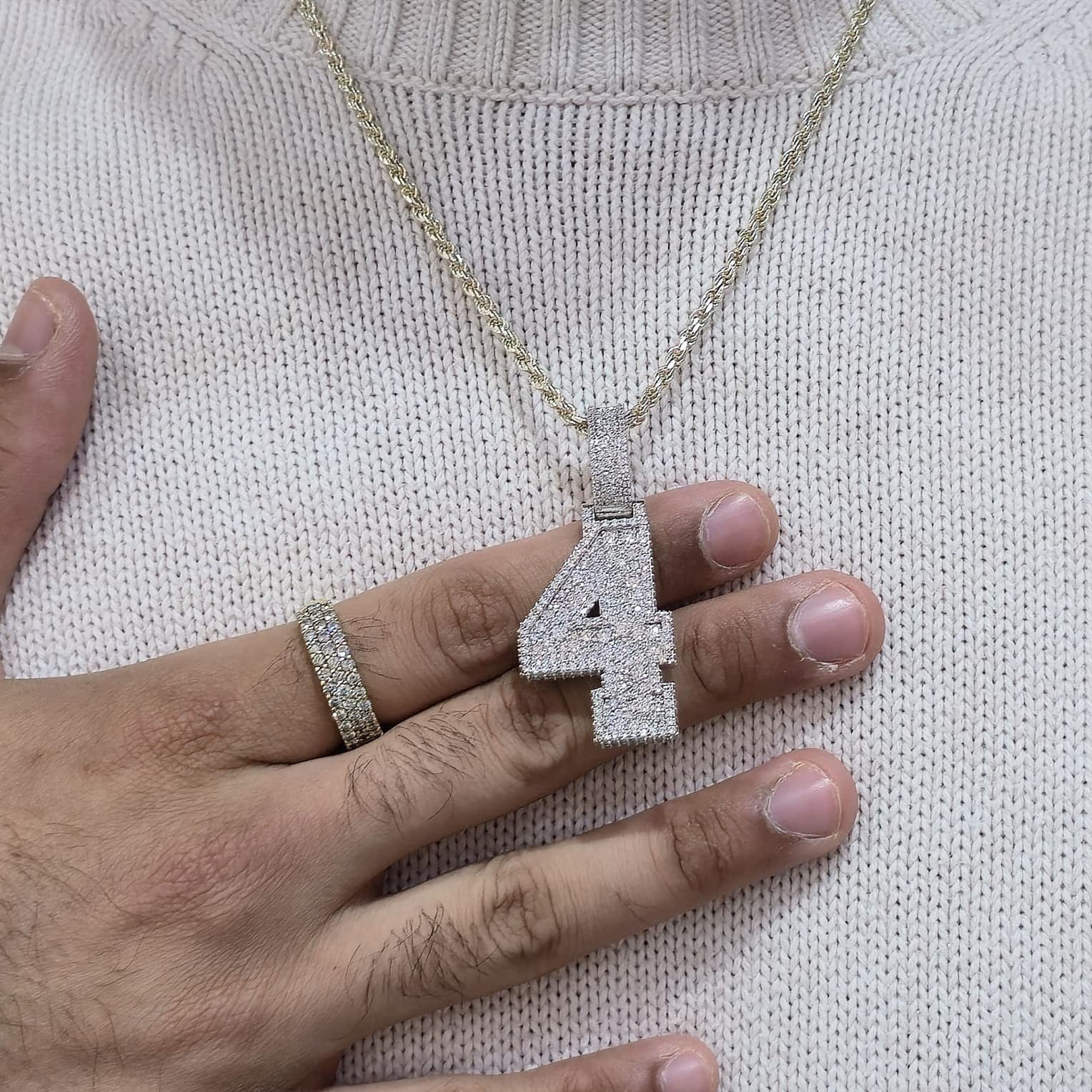 5.00 CTW VVS Moissanite Custom Number Pendant 1-9 Iced Out Mosaic Hip Hop Charm