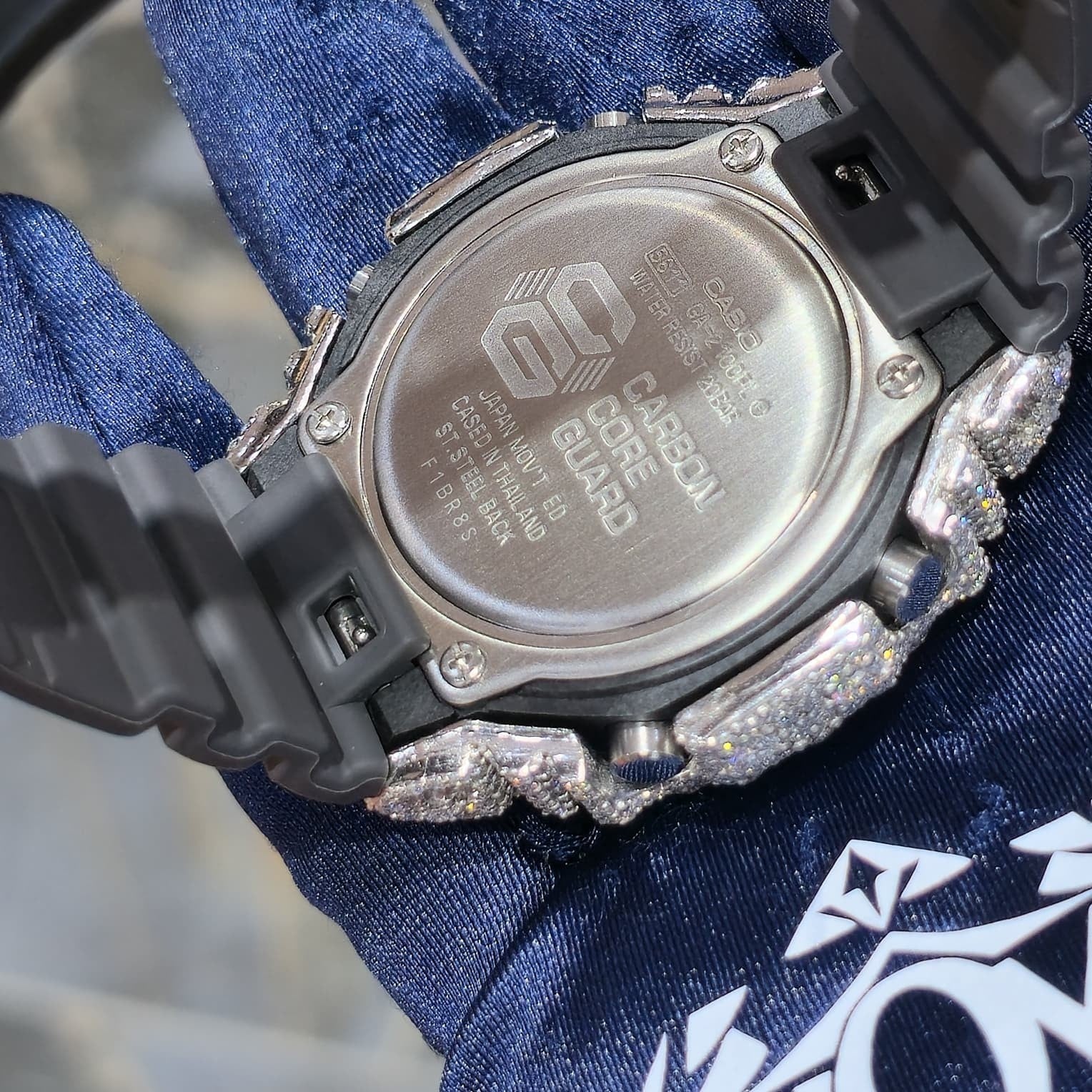 Authentic Casio G-SHOCK Custom Silver Iced Out Watch Orange Dial  | Gray Band