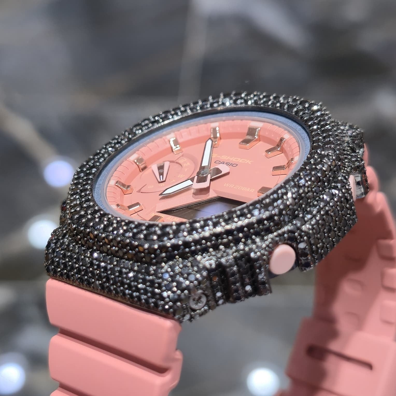 BLACK MOISSANITE Iced Out G-SHOCK GA2100 “Casioak” – PINK Dial | Pink Band