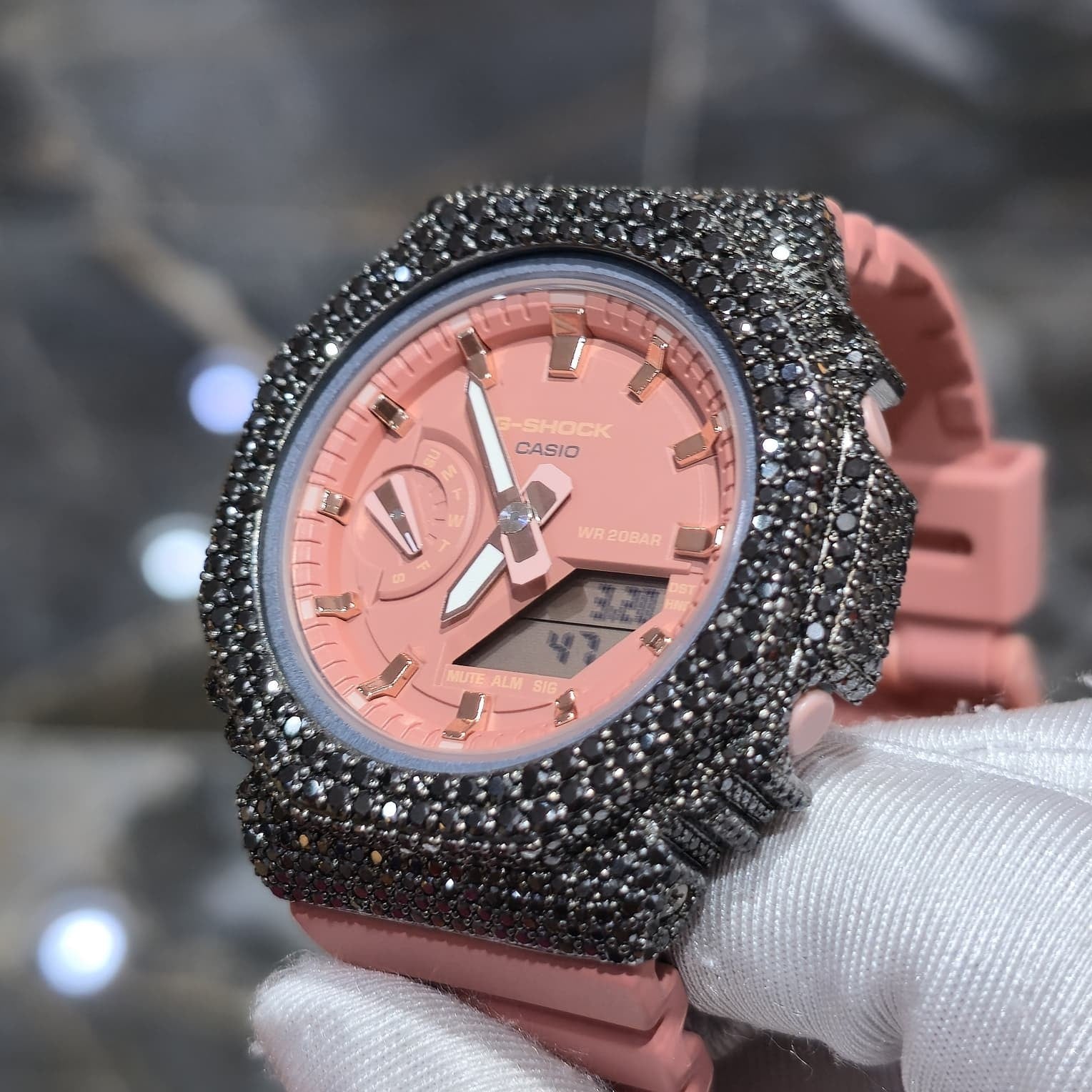 BLACK MOISSANITE Iced Out G-SHOCK GA2100 “Casioak” – PINK Dial | Pink Band