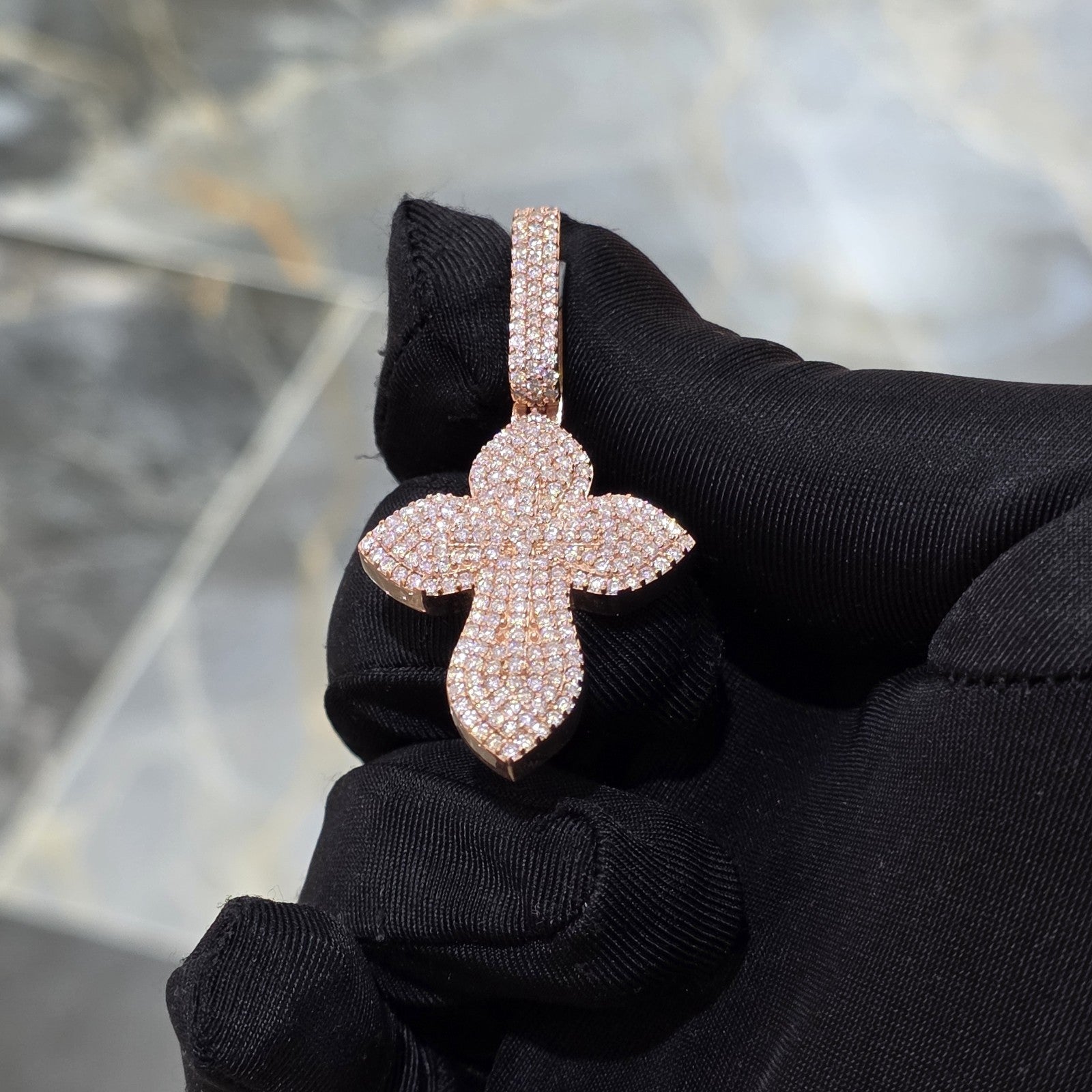 Moissanite Flower Cross Pendant .925 Silver 14k Rose Yellow White Gold Finish