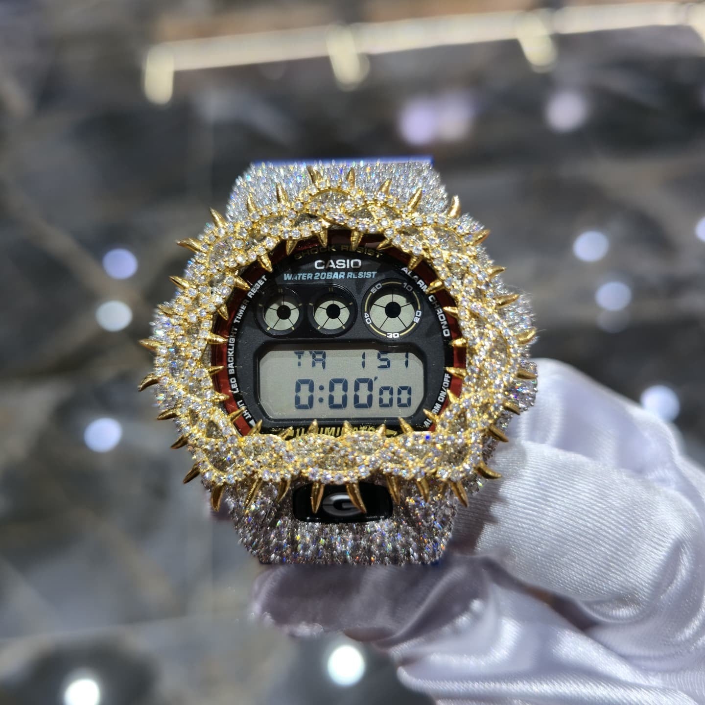 Iced Out G-Shock  Watch Authentic VVS Moissanite Barbed Wire Two Tone | HOM