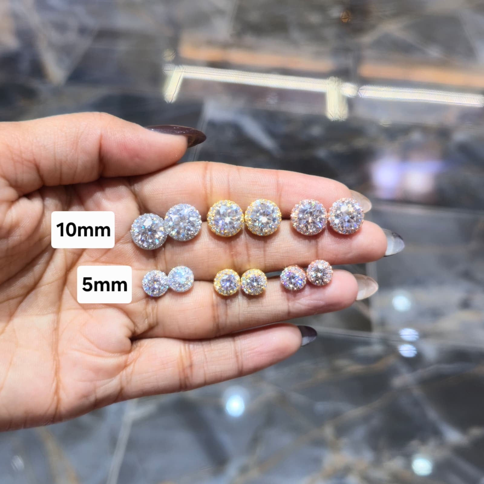 VVS Moissanite Halo Stud Earrings 5MM–10MM 925 Silver Yellow White Rose