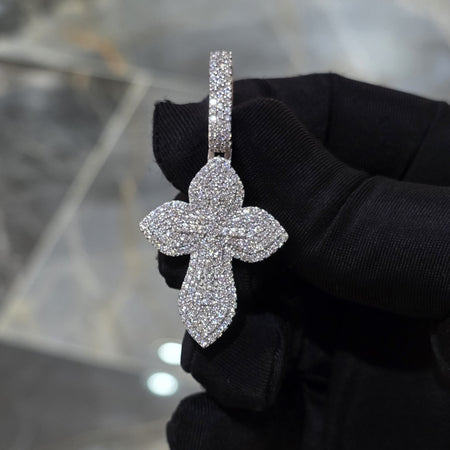 Moissanite Flower Cross Pendant .925 Silver 14k Rose Yellow White Gold Finish