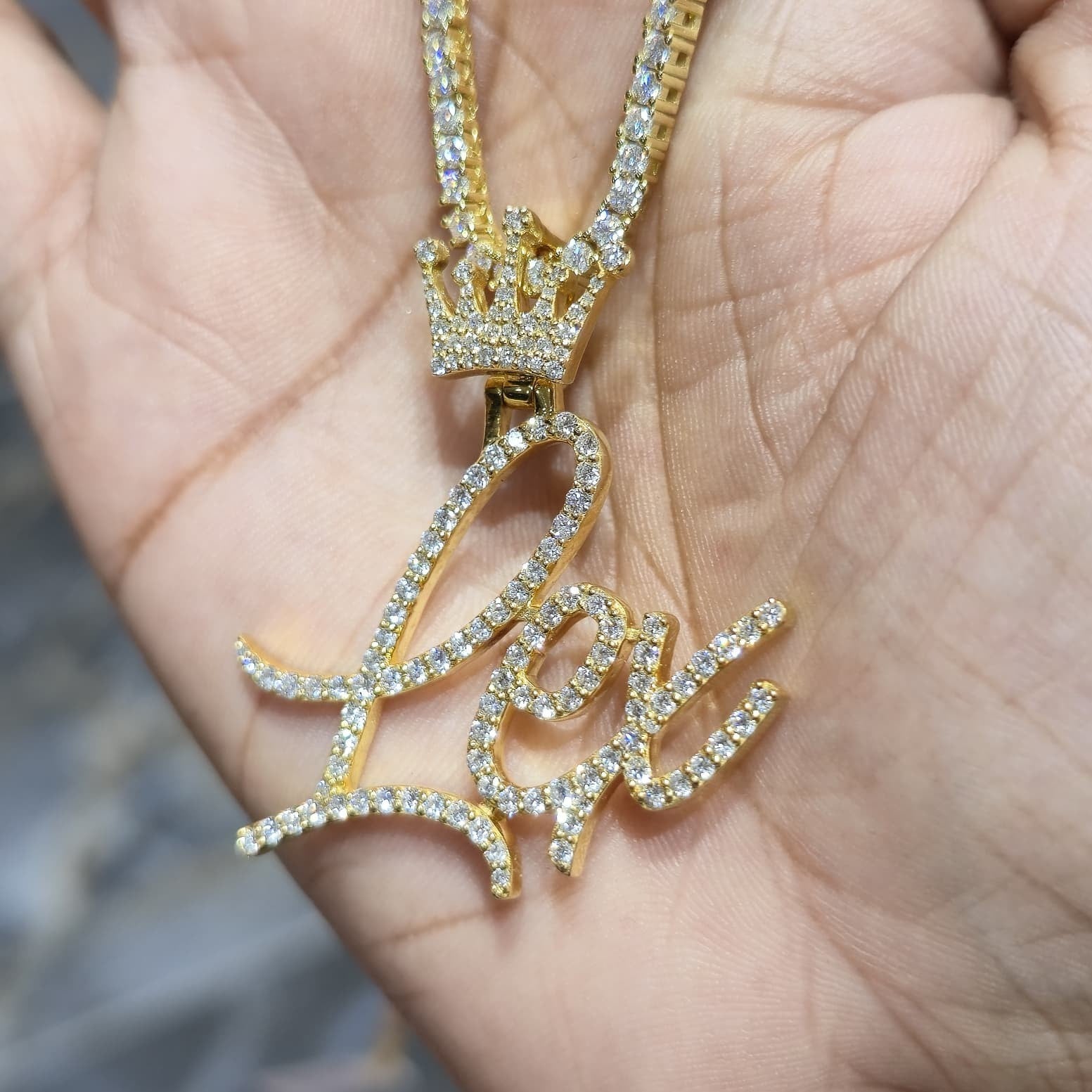 2.00 Ct Real Moissanite Custom Any Name Pendant 14K Yellow Gold Plated Silver
