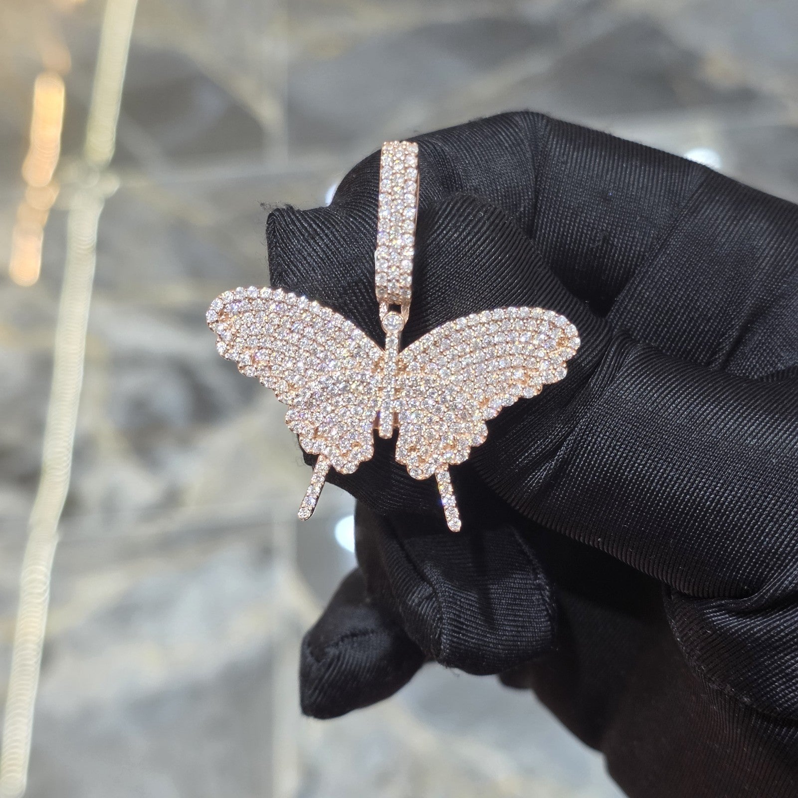 Moissanite Butterfly Pendant | 14k Gold Plated .925 Silver