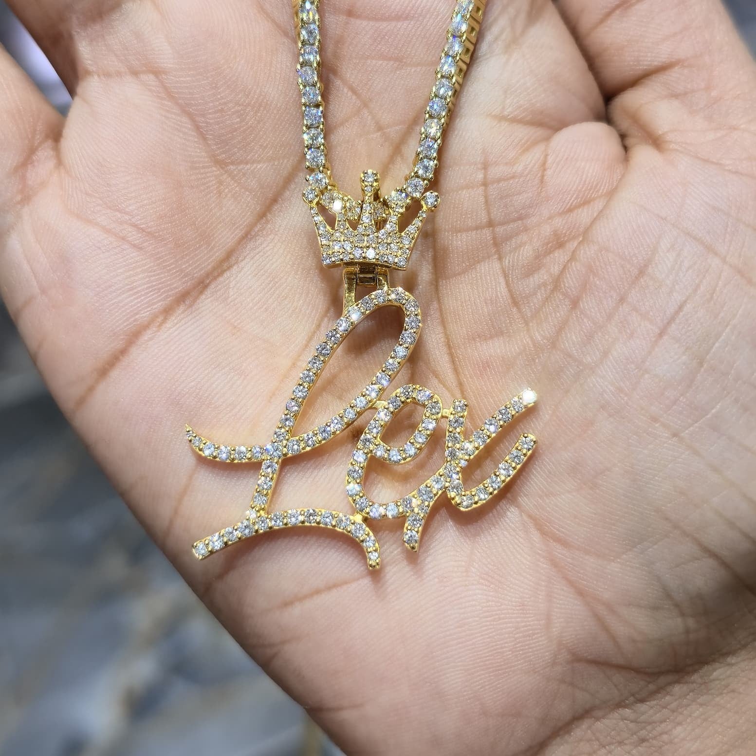 2.00 Ct Real Moissanite Custom Any Name Pendant 14K Yellow Gold Plated Silver