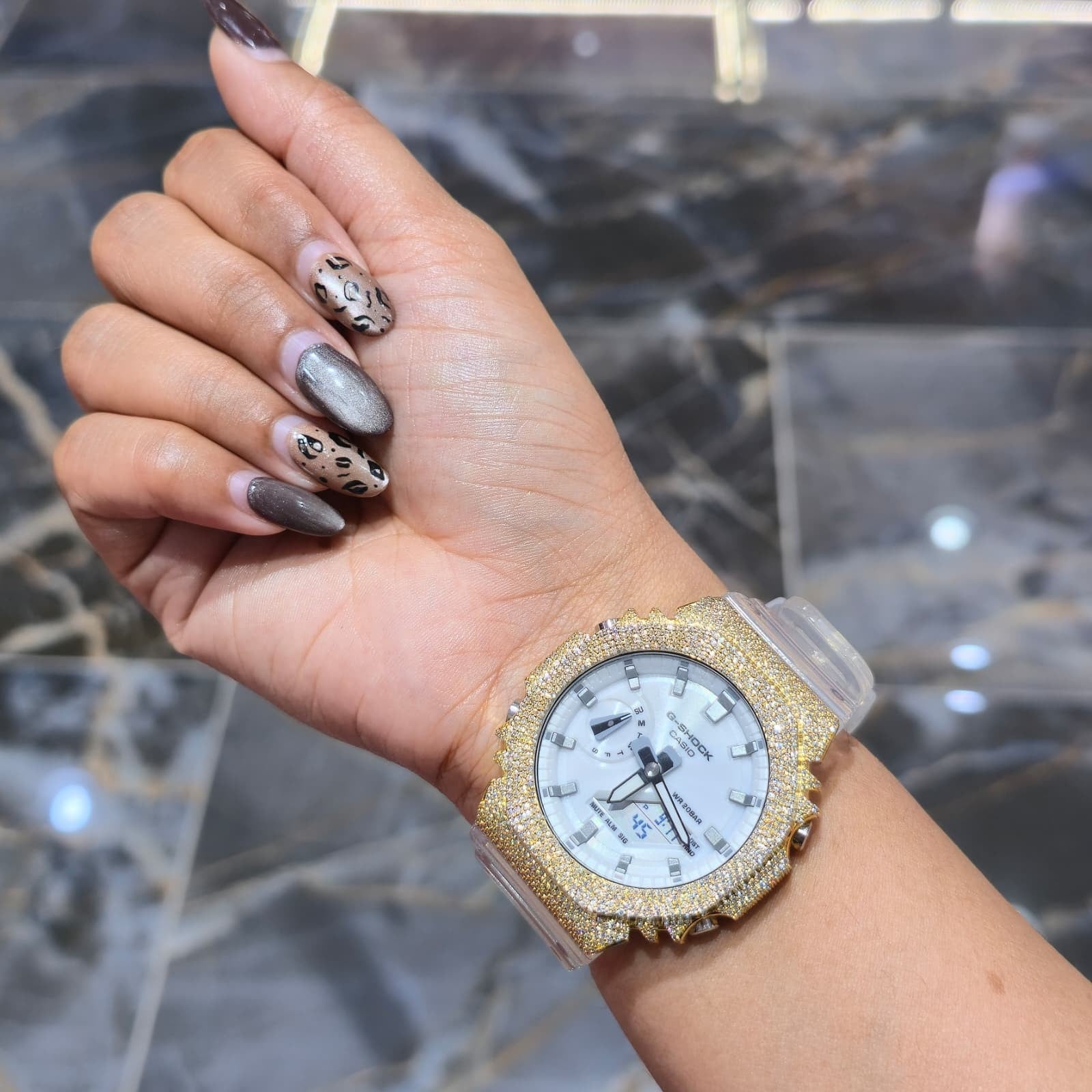 Authentic Casio G-SHOCK GA2100 Custom Iced Out – Yellow | White Dial |ClearBand