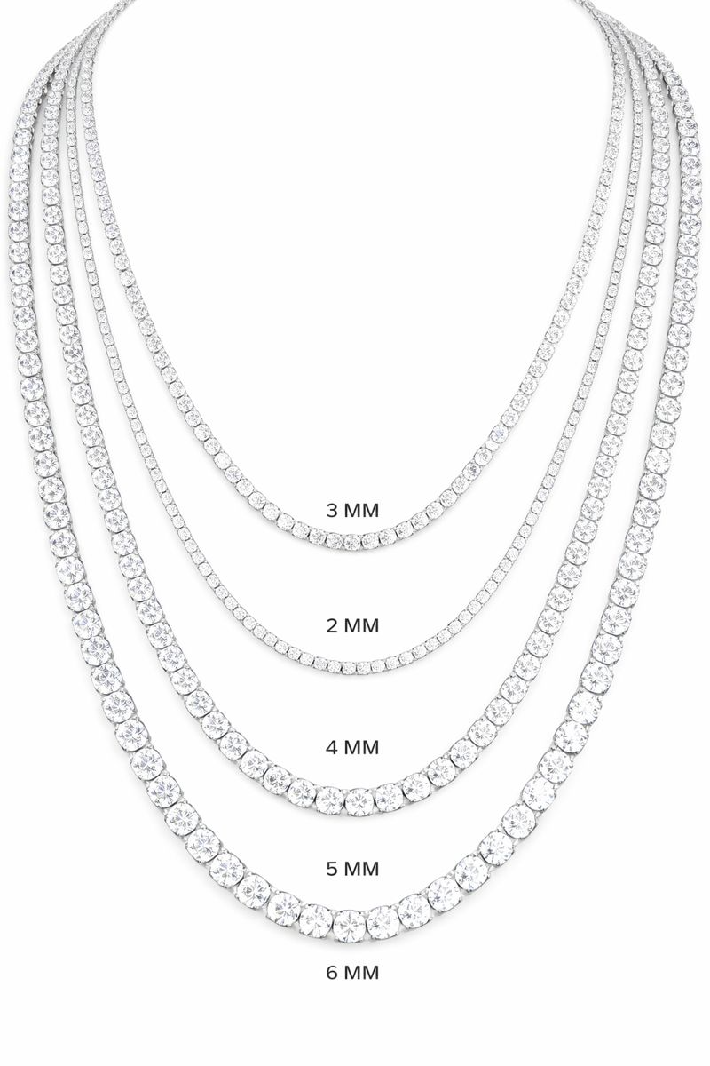 2mm–5mm VVS Moissanite Tennis Chain Necklace S925 Sterling Silver Unisex