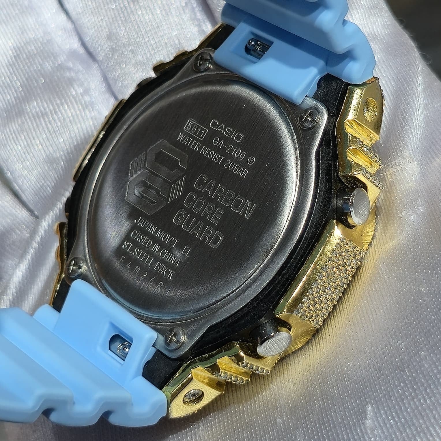 Authentic Casio G-SHOCK GA2100 Custom Iced Out Watch – Yellow Bezel | Blue Band