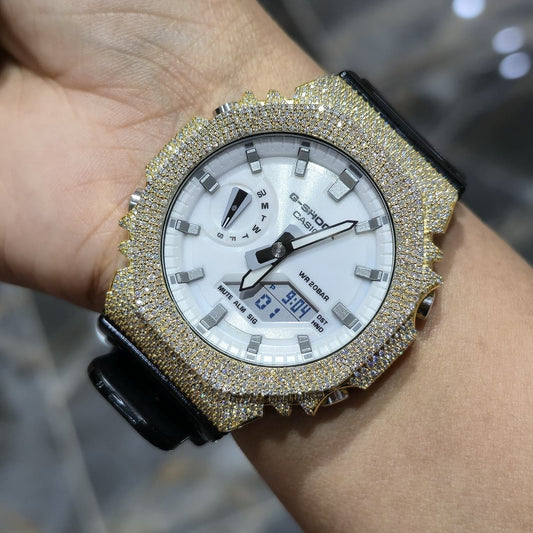 Authentic Casio G-SHOCK GA2100 Custom Iced Out – Yellow | White Dial | BlackBand