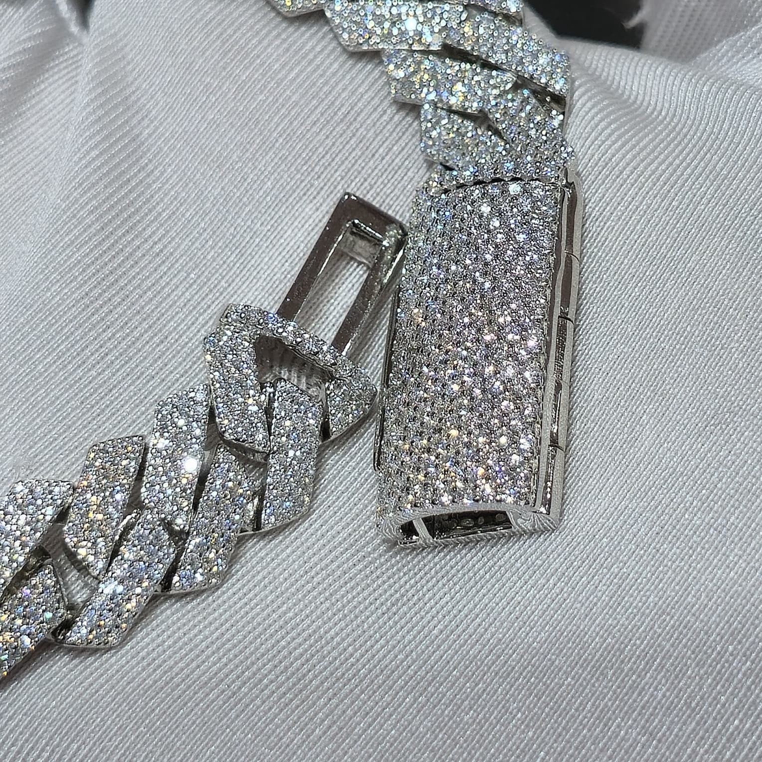 Solid 925 Sterling Silver 12 MM Cuban Link Bracelet Moissanite VVS Clarity | HOM
