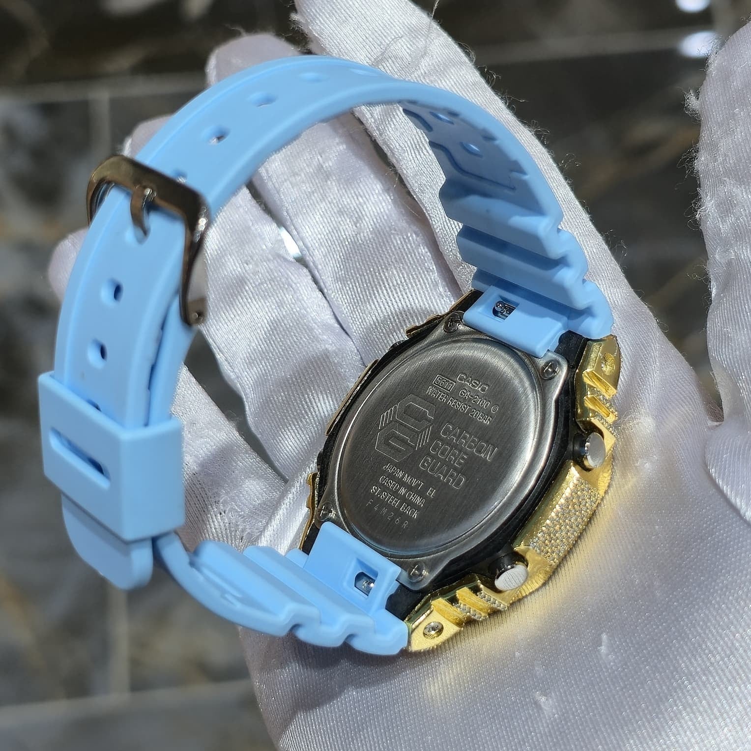 Authentic Casio G-SHOCK GA2100 Custom Iced Out Watch – Yellow Bezel | Blue Band