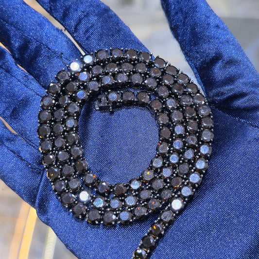 Real 4mm Black Moissanite Tennis Necklace 925 Silver 22in Passes Tester
