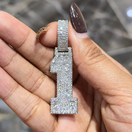 5.00 CTW VVS Moissanite Custom Number Pendant 1-9 Iced Out Mosaic Hip Hop Charm