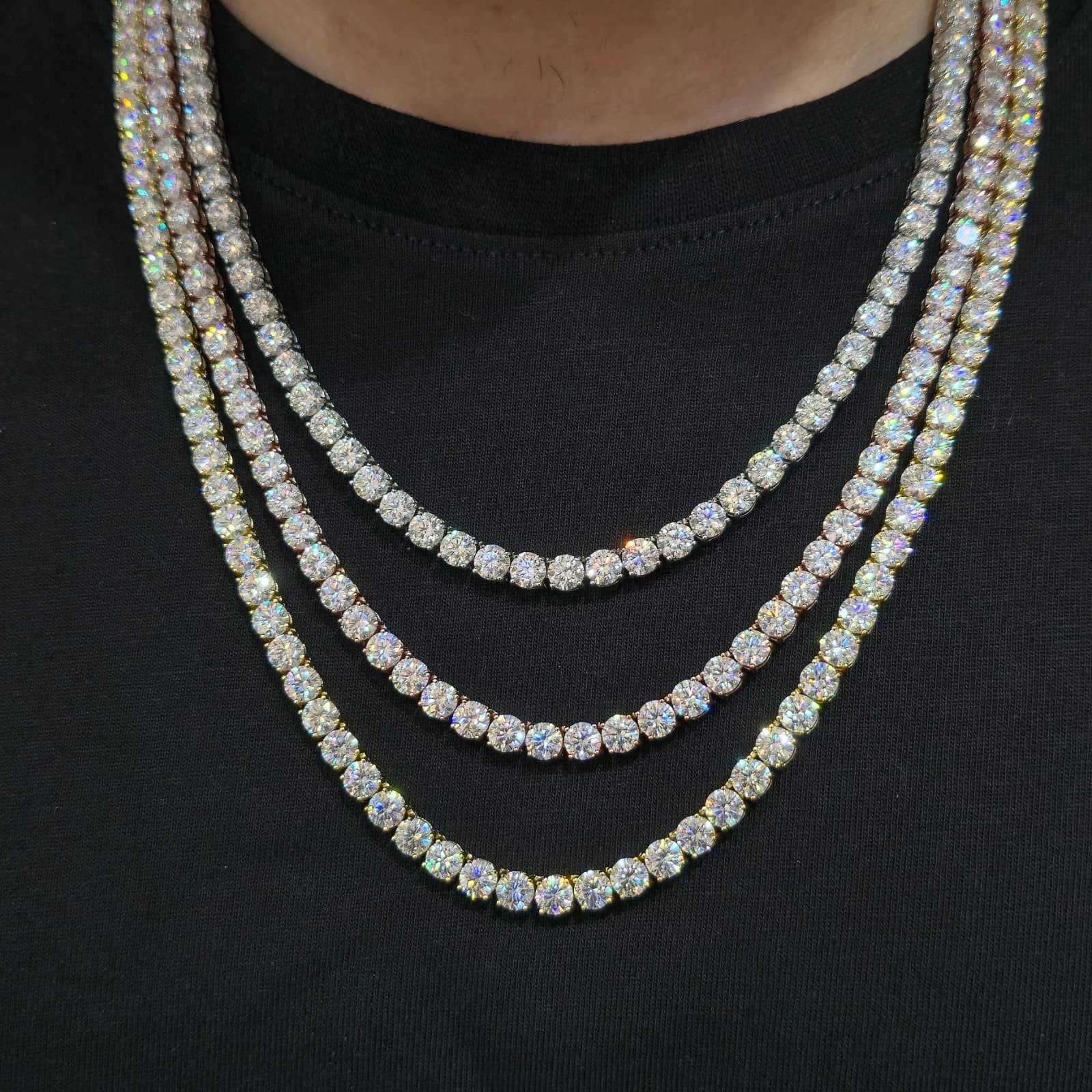 2mm–5mm VVS Moissanite Tennis Chain Necklace S925 Sterling Silver Unisex