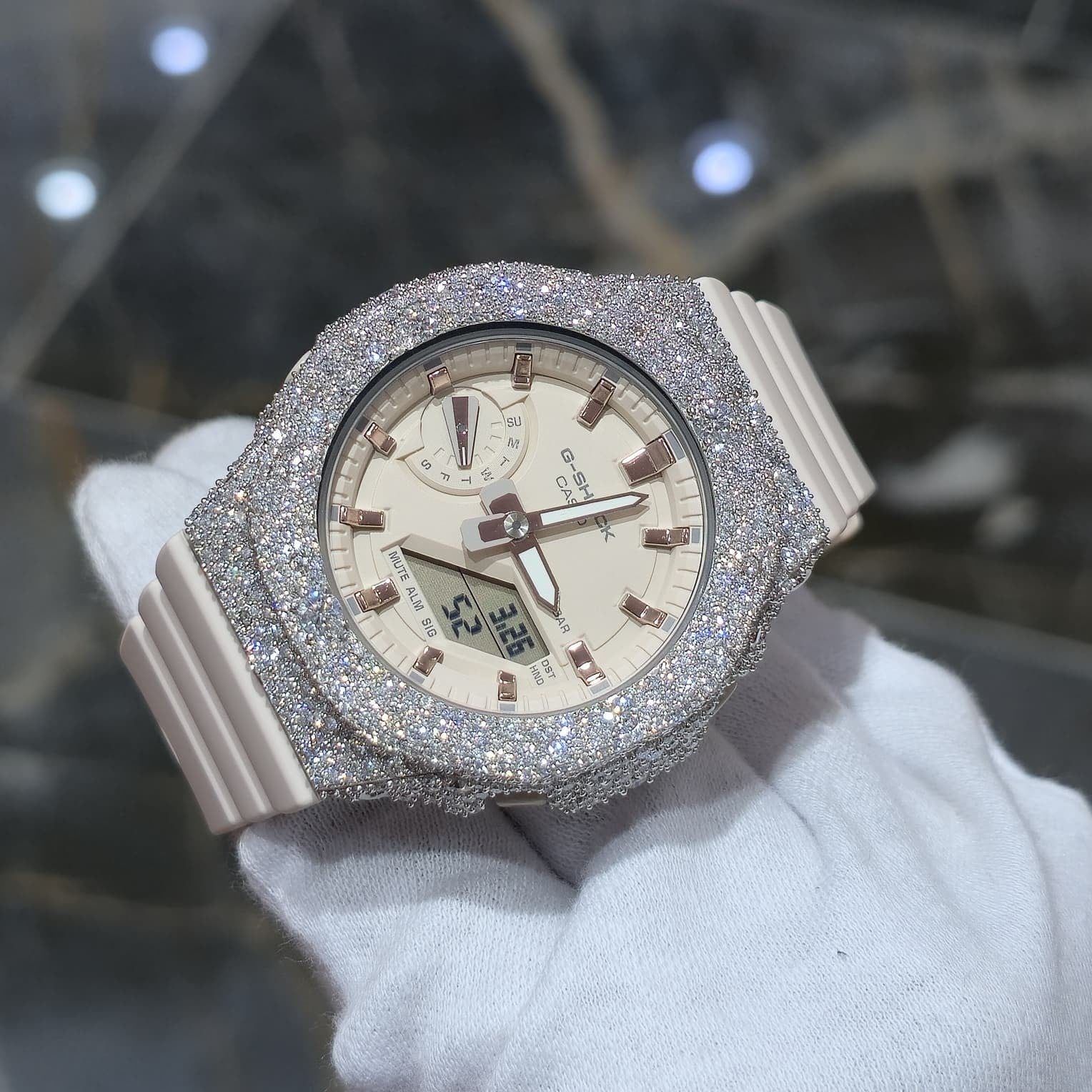 Authentic Casio G-SHOCK Custom Rose IcedOut Watch Cream Dial  | Cream/Matte Band