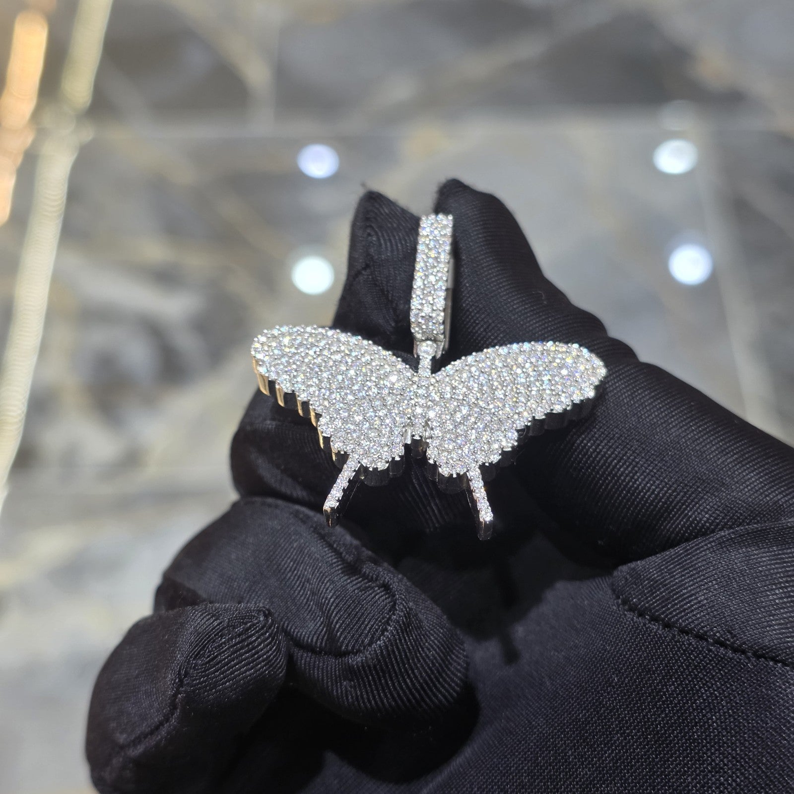 Moissanite Butterfly Pendant | 14k Gold Plated .925 Silver