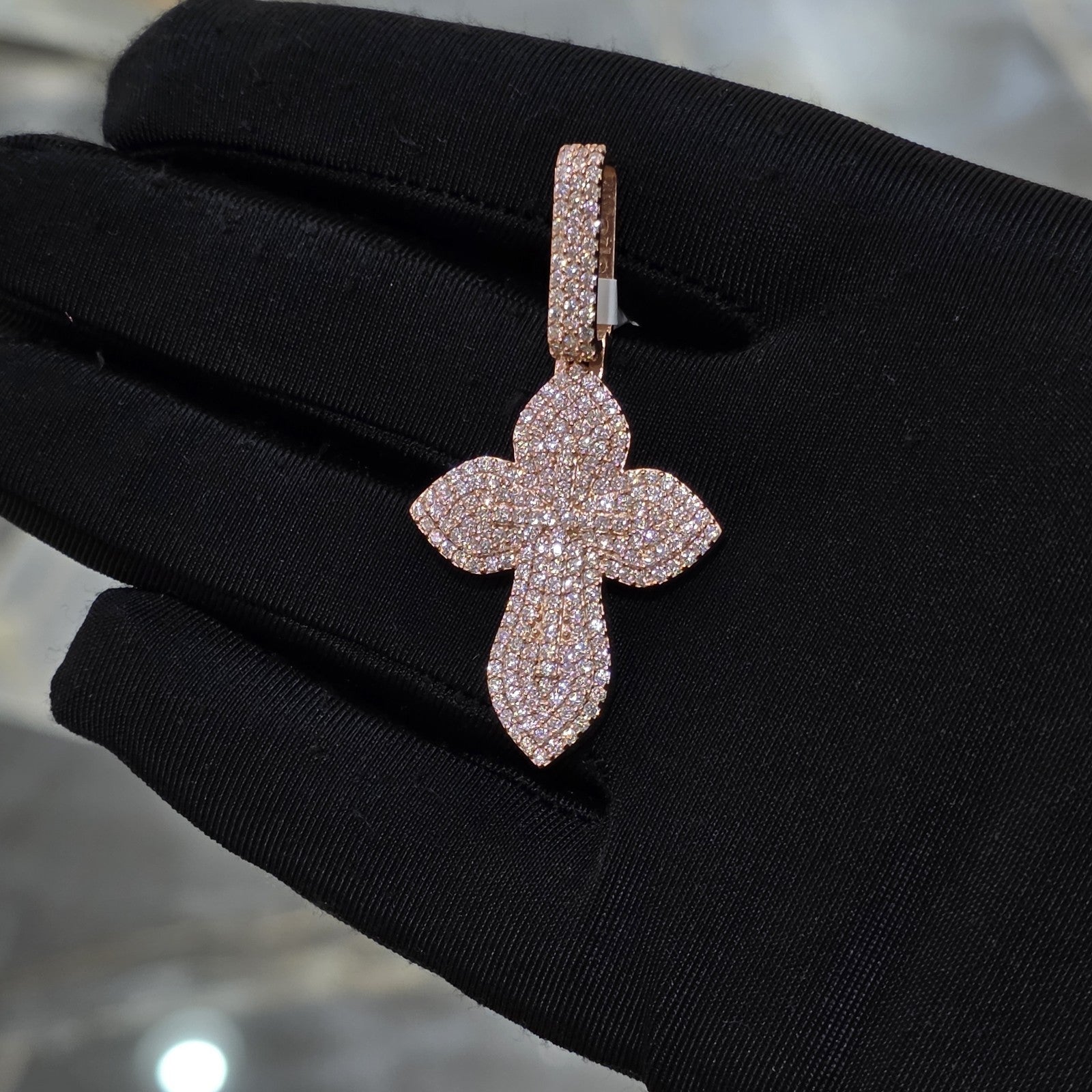 Moissanite Flower Cross Pendant .925 Silver 14k Rose Yellow White Gold Finish