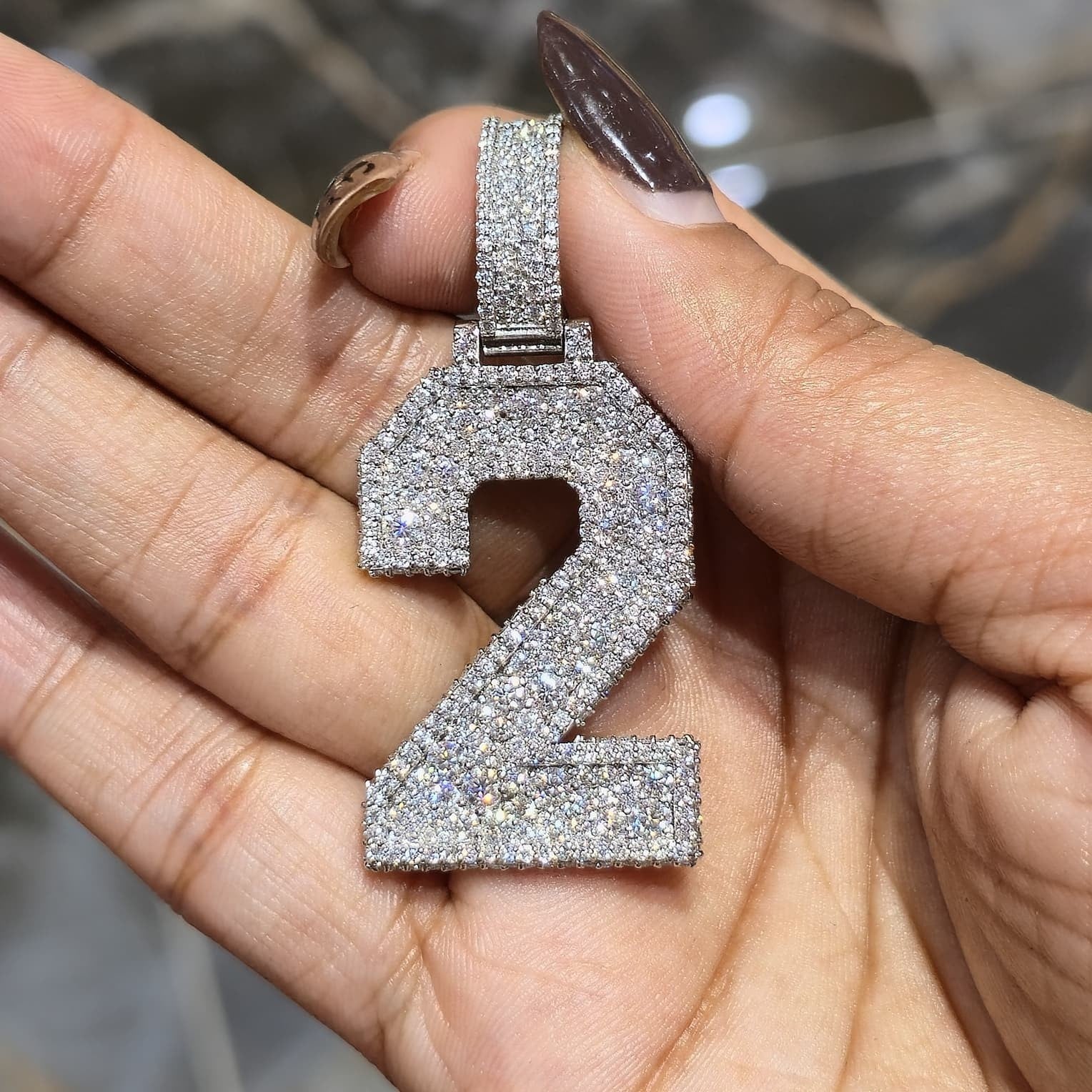 5.00 CTW VVS Moissanite Custom Number Pendant 1-9 Iced Out Mosaic Hip Hop Charm