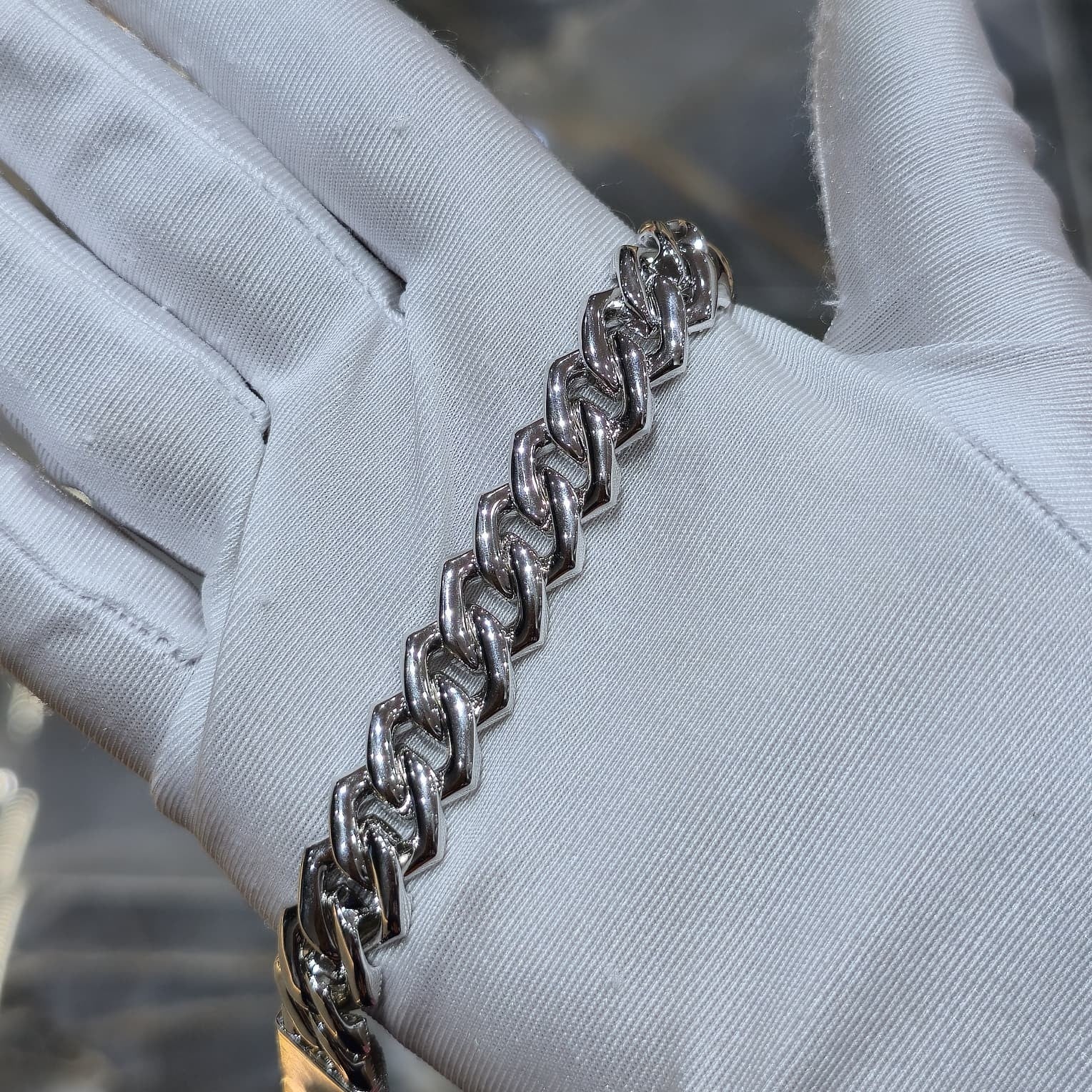 Solid 925 Sterling Silver 12 MM Cuban Link Bracelet Moissanite VVS Clarity | HOM