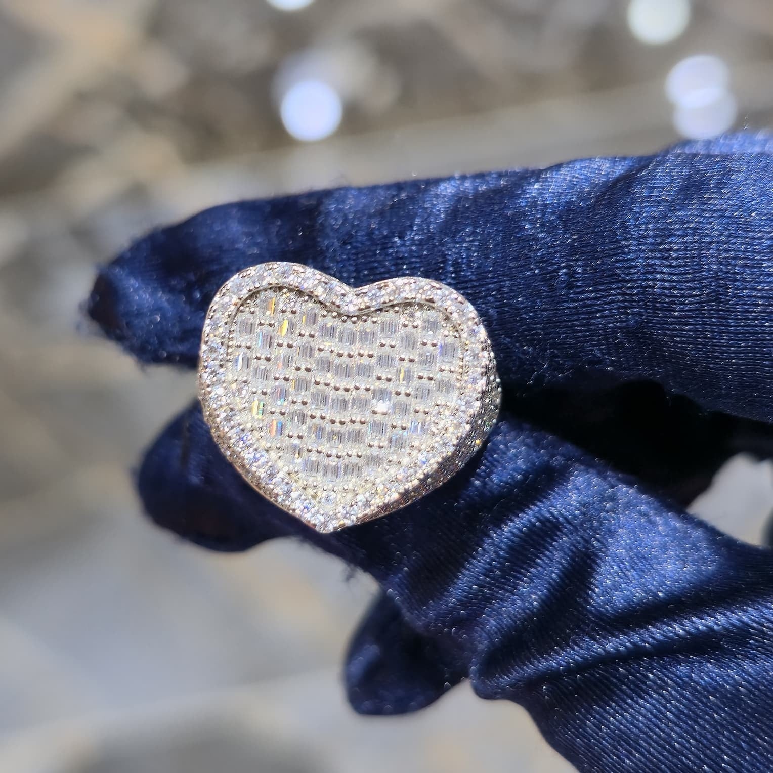 Moissanite Heart Ring 925 Sterling Silver Baguette Cluster Iced Out Unisex Rose