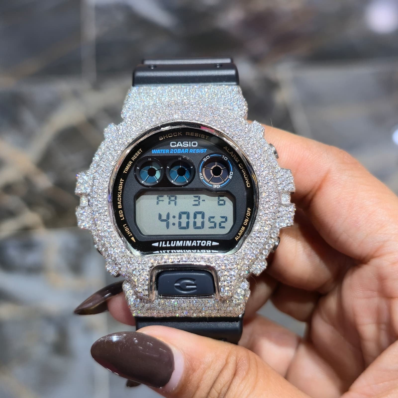 VVS Moissanite G Shock Original Watch black rubber band