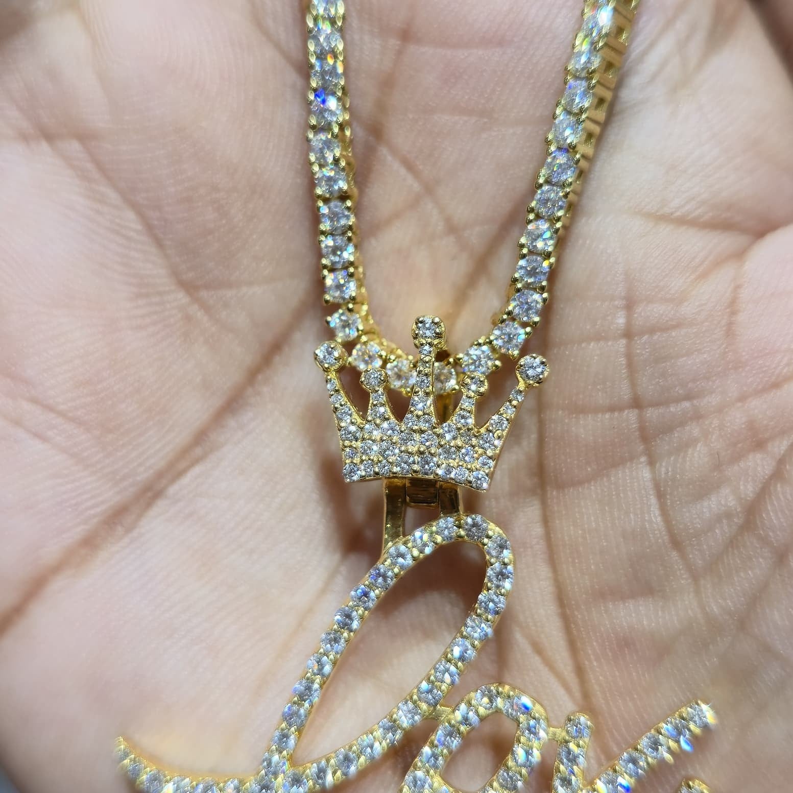 2.00 Ct Real Moissanite Custom Any Name Pendant 14K Yellow Gold Plated Silver
