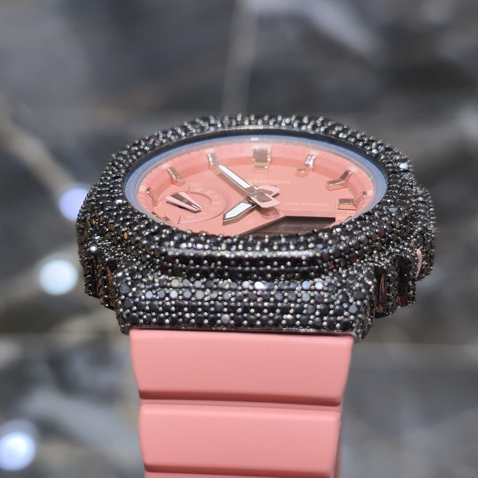 BLACK MOISSANITE Iced Out G-SHOCK GA2100 “Casioak” – PINK Dial | Pink Band