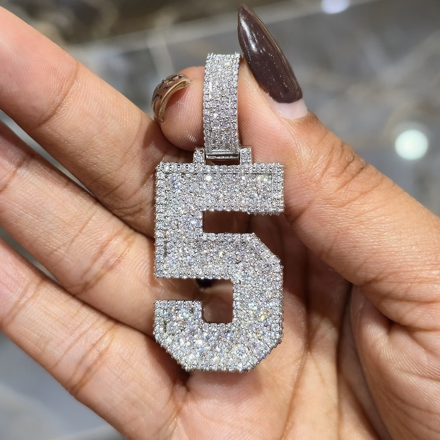 5.00 CTW VVS Moissanite Custom Number Pendant 1-9 Iced Out Mosaic Hip Hop Charm