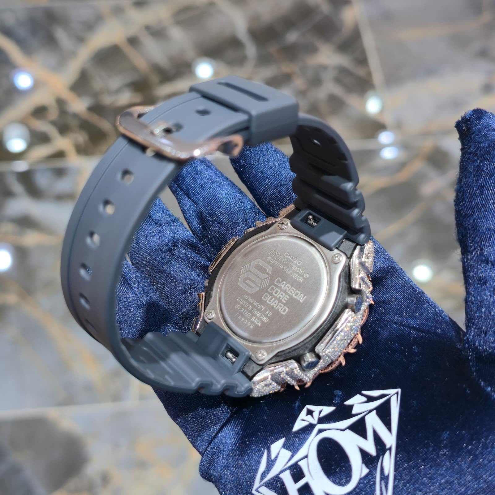 Iced Out G-Shock  Watch Authentic VVS Moissanite Barbed Wire Two Tone | BlueFace