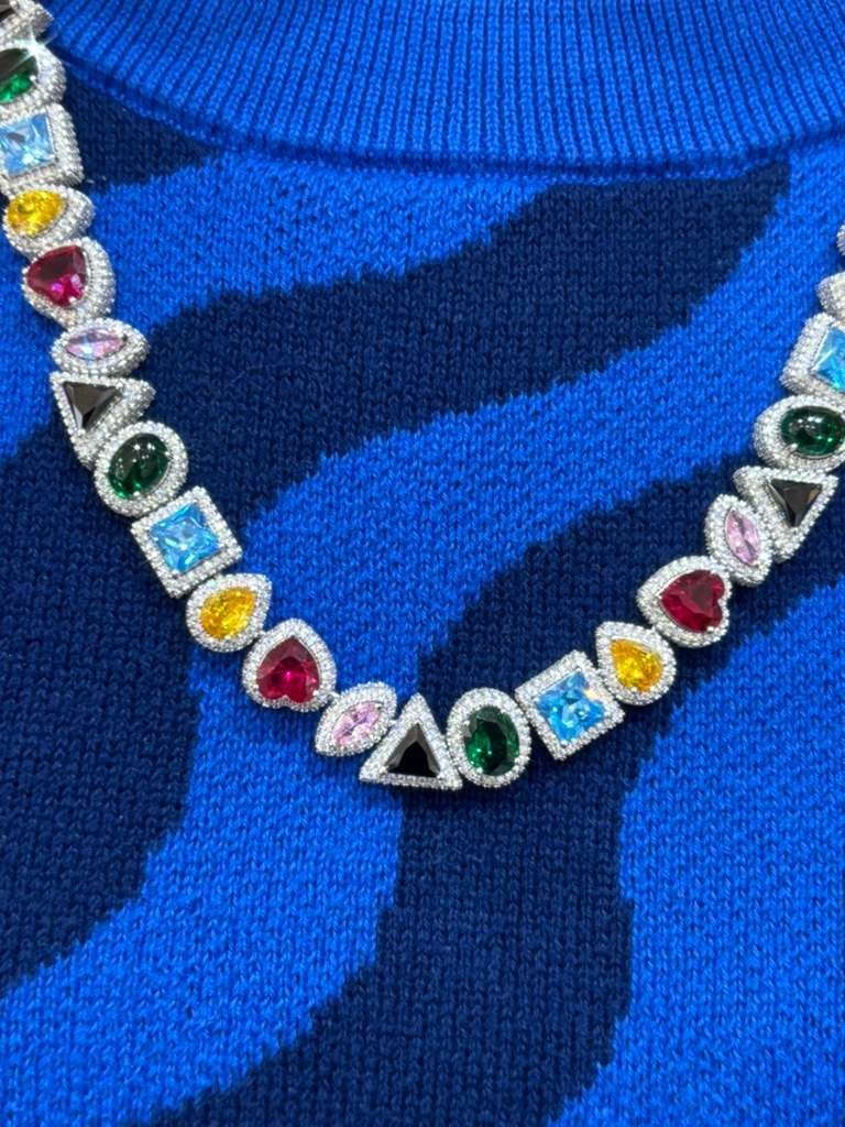 28.7Ct Round Cut VVS Moissanite Multicolor Halo Tennis  Silver 925 22"