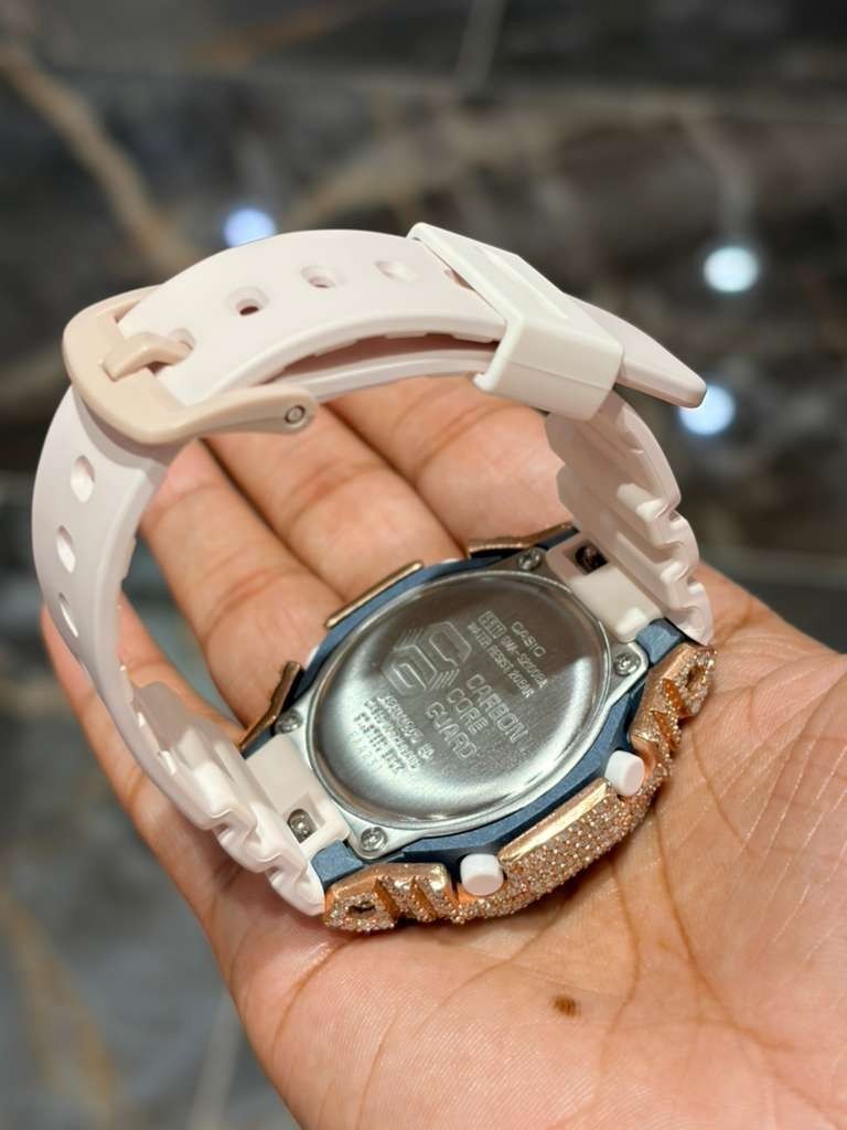 Authentic Casio G-SHOCK GA2100 Custom Iced Out Watch –Rose Tone | Baby Pink Band