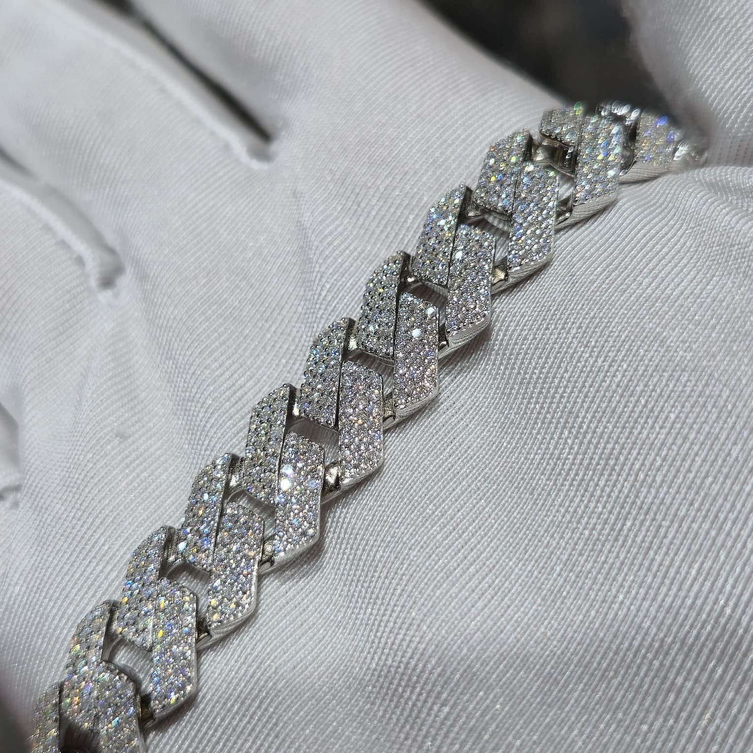 Solid 925 Sterling Silver 12 MM Cuban Link Bracelet Moissanite VVS Clarity | HOM