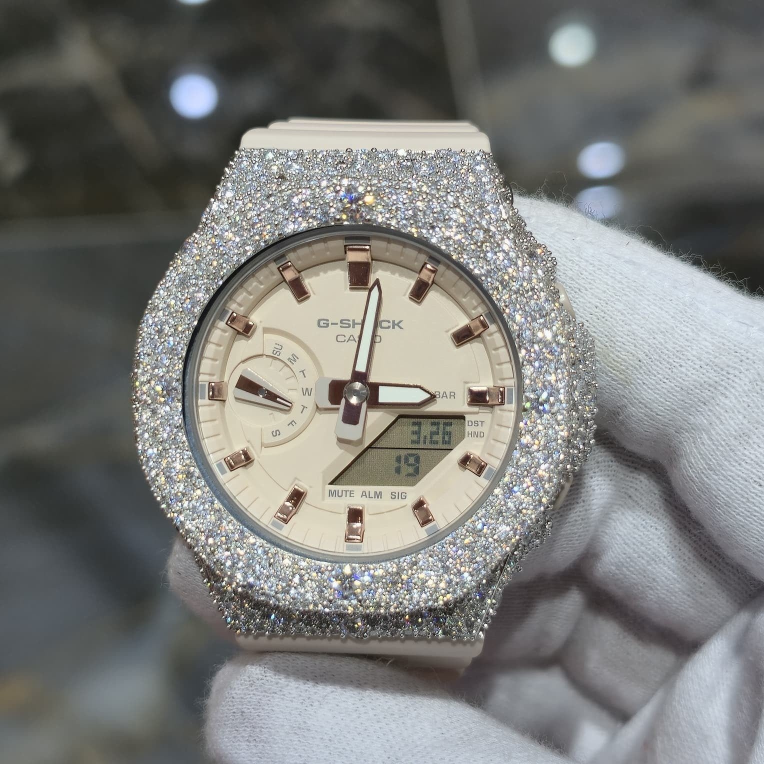Authentic Casio G-SHOCK Custom Rose IcedOut Watch Cream Dial  | Cream/Matte Band