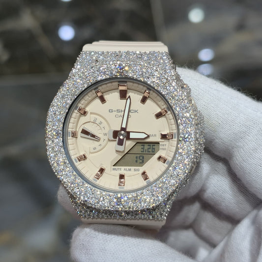Authentic Casio G-SHOCK Custom Rose IcedOut Watch Cream Dial  | Cream/Matte Band