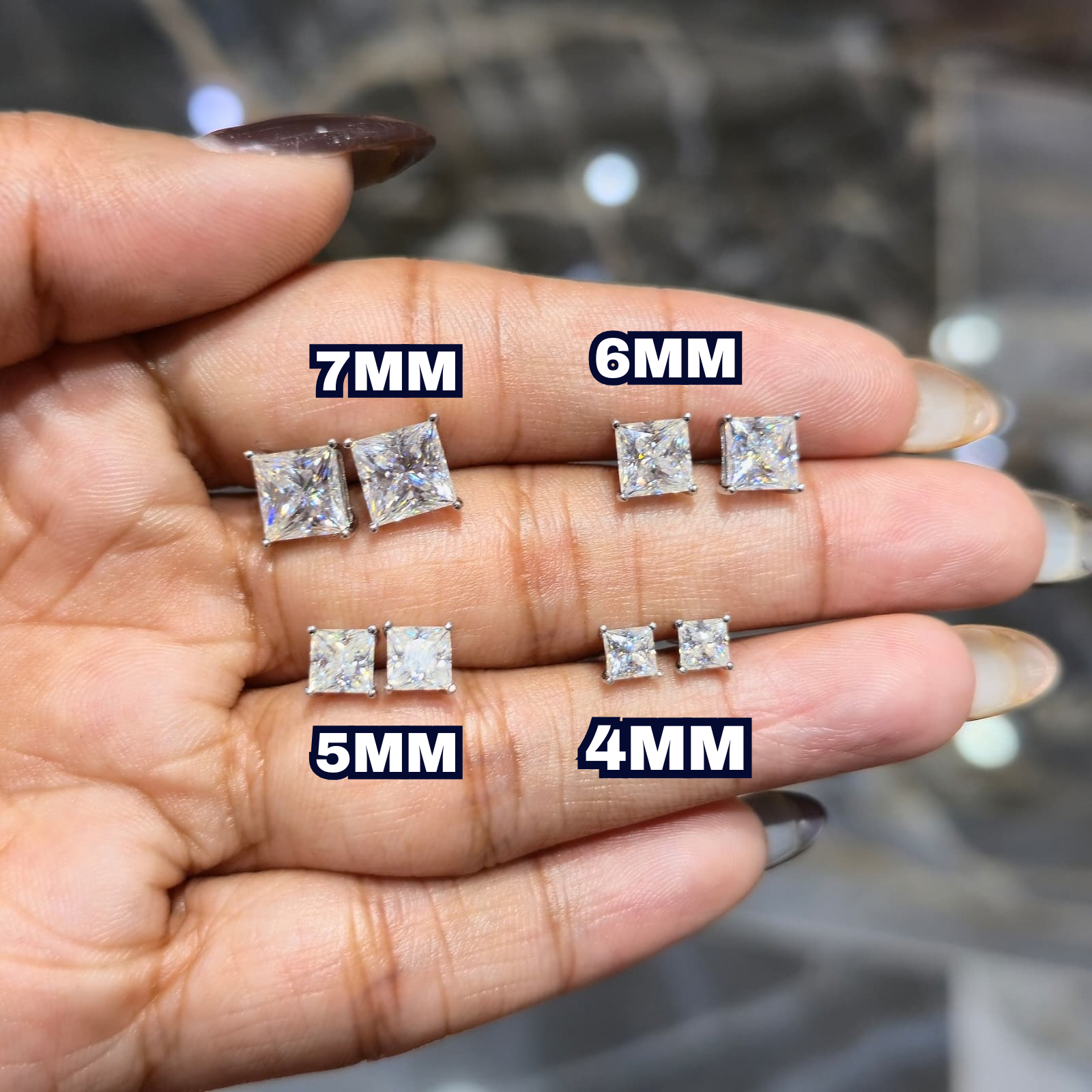 VVS MOISSANITE Square Stud Earrings 925 Sterling Silver Passes Tester| Screwback