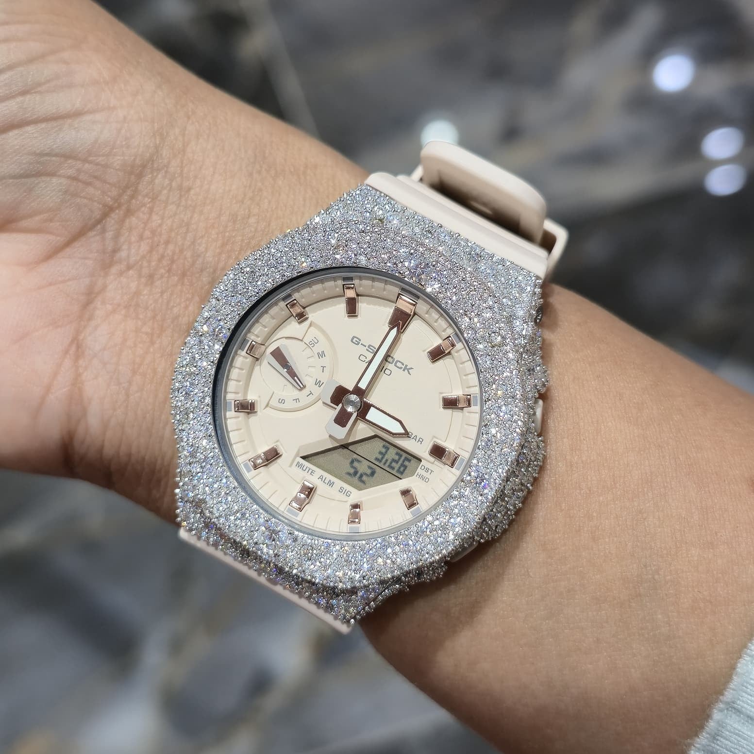 Authentic Casio G-SHOCK Custom Rose IcedOut Watch Cream Dial  | Cream/Matte Band