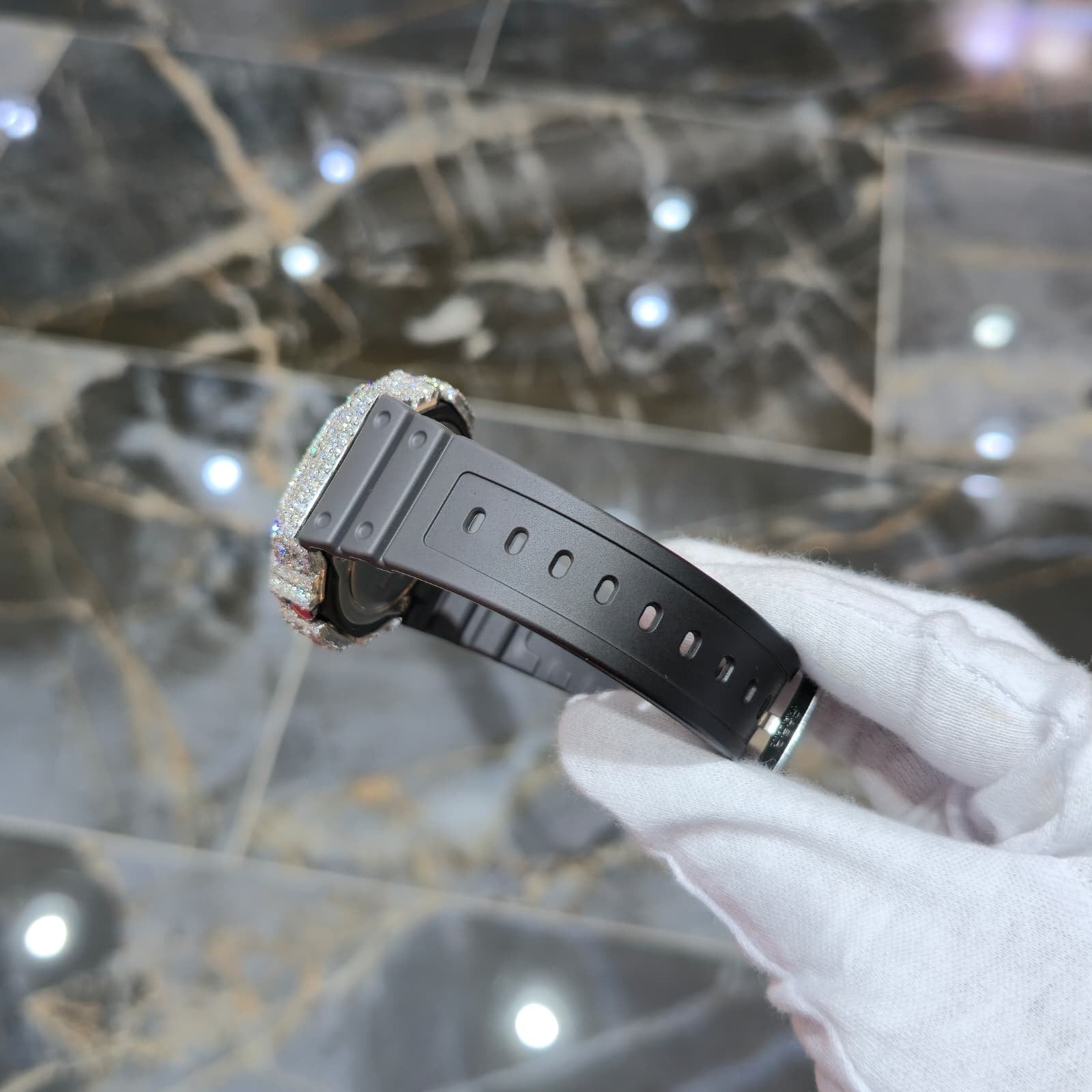 Authentic Casio G-SHOCK Custom Silver Iced Out Watch Orange Dial  | Gray Band