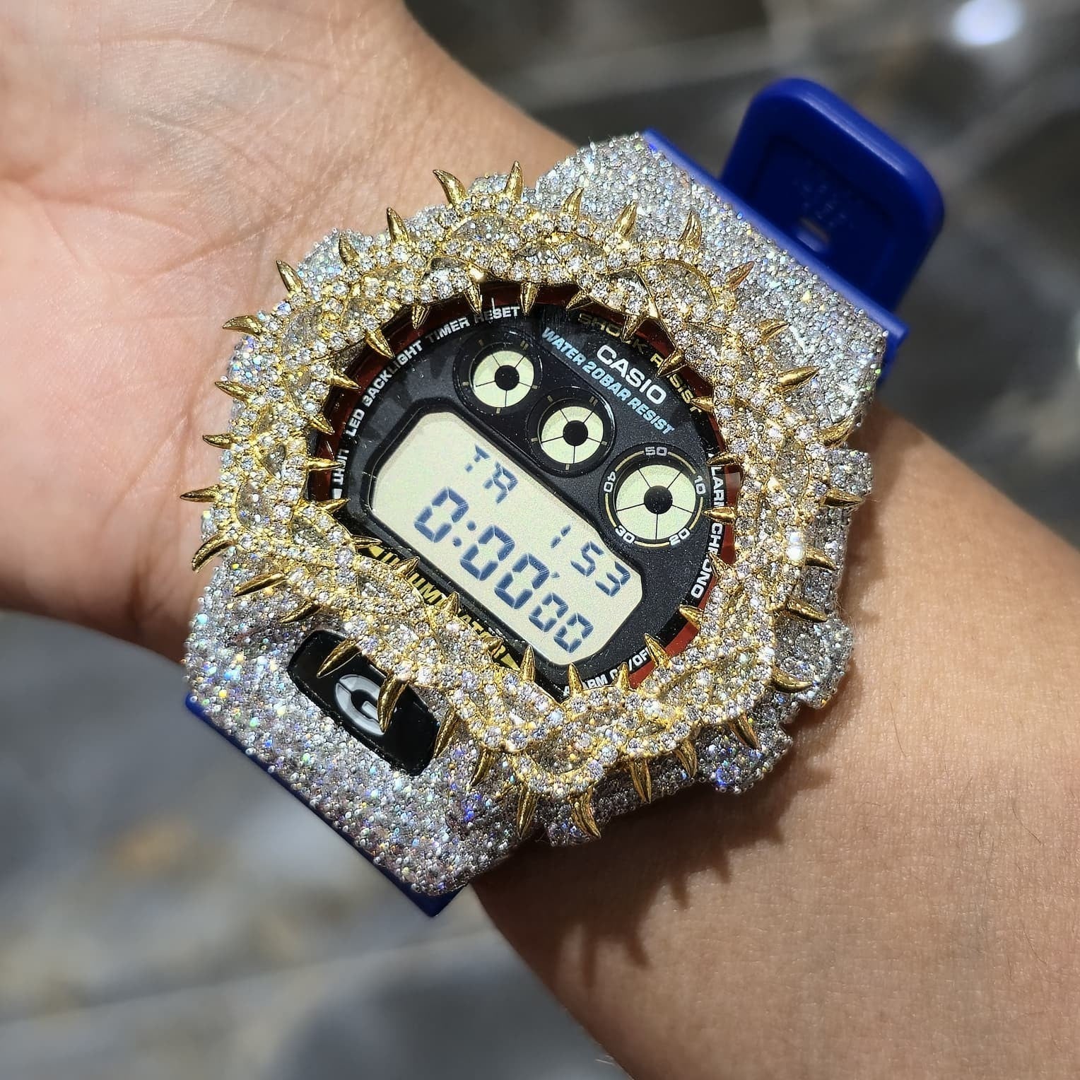 Iced Out G-Shock  Watch Authentic VVS Moissanite Barbed Wire Two Tone | HOM