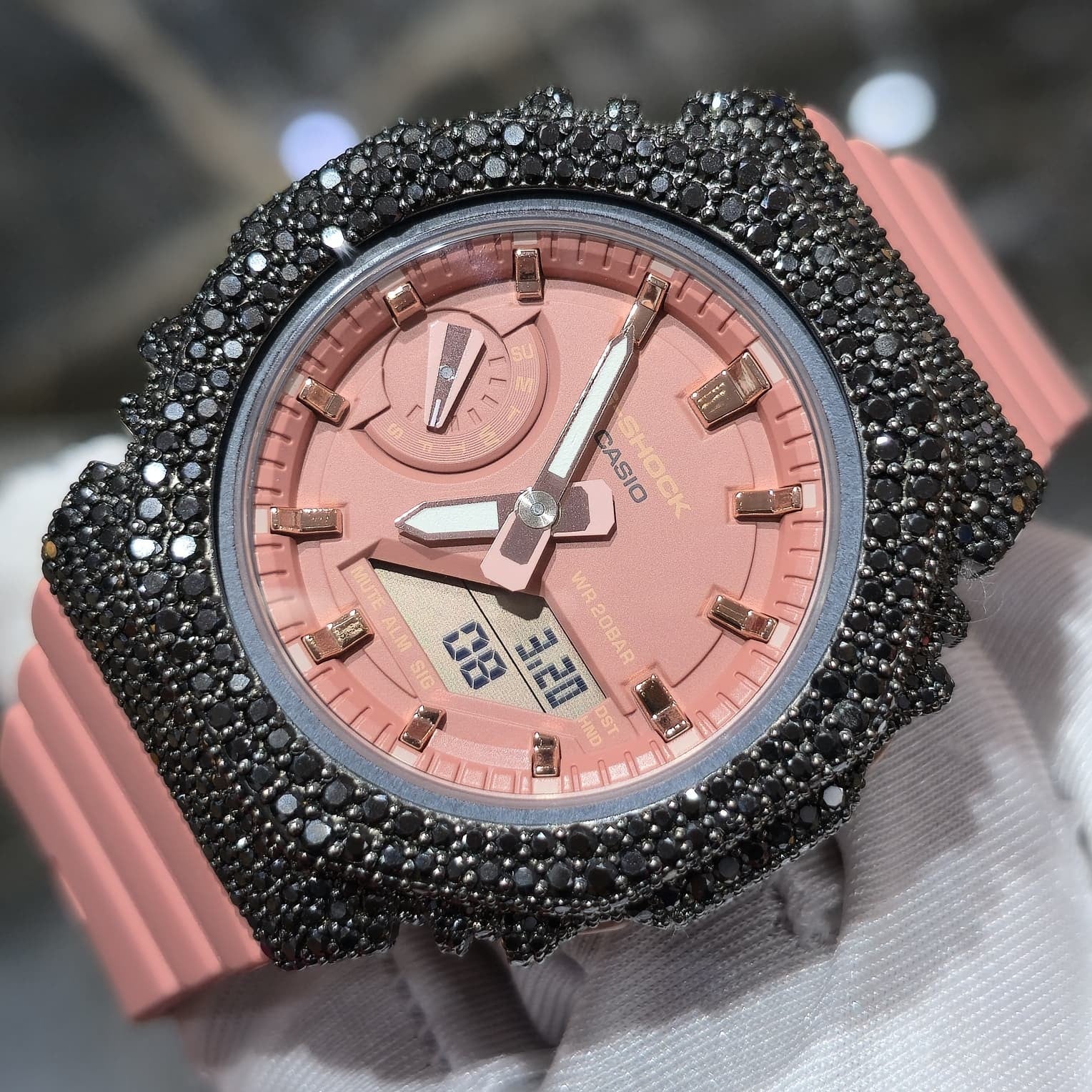 BLACK MOISSANITE Iced Out G-SHOCK GA2100 “Casioak” – PINK Dial | Pink Band