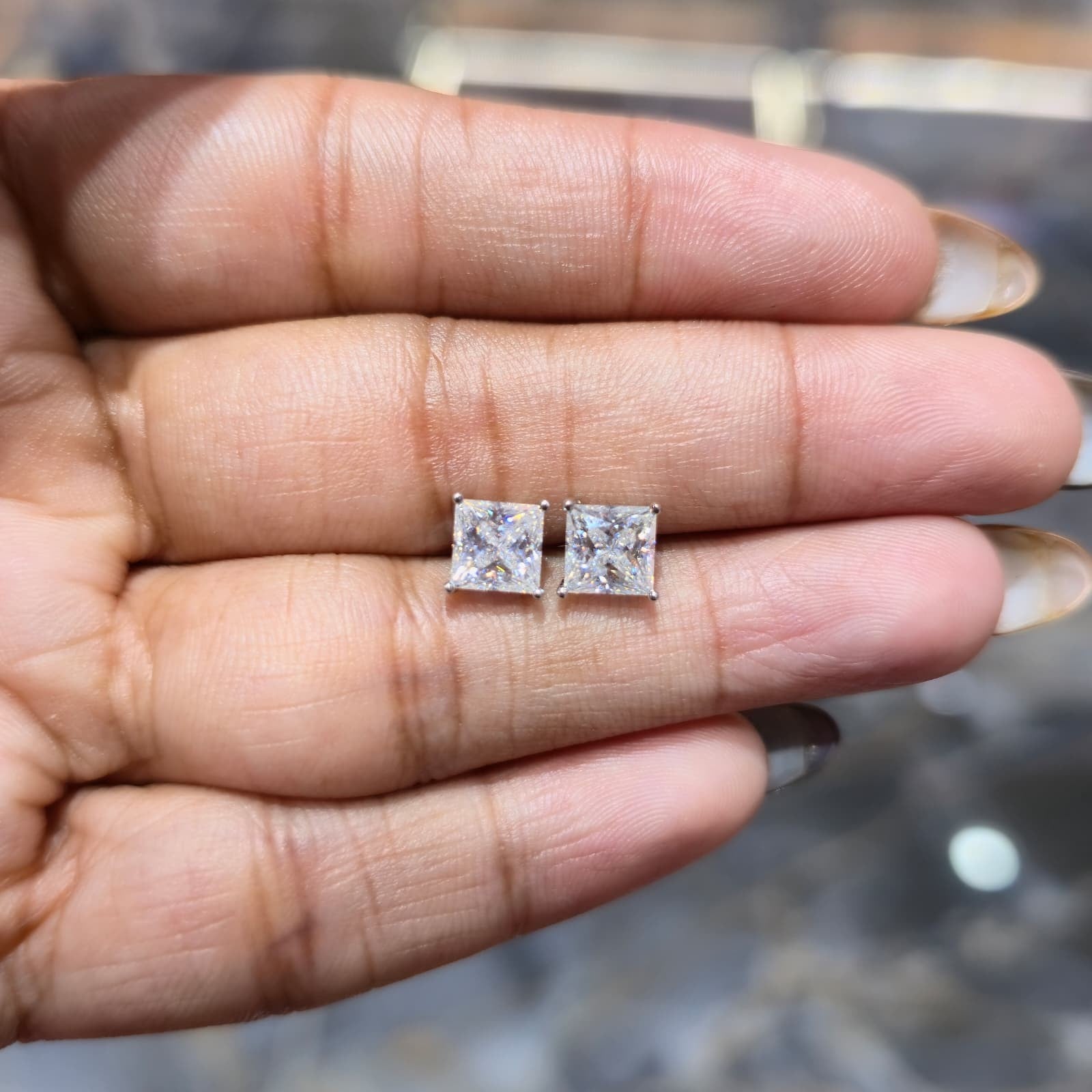 VVS MOISSANITE Square Stud Earrings 925 Sterling Silver Passes Tester| Screwback
