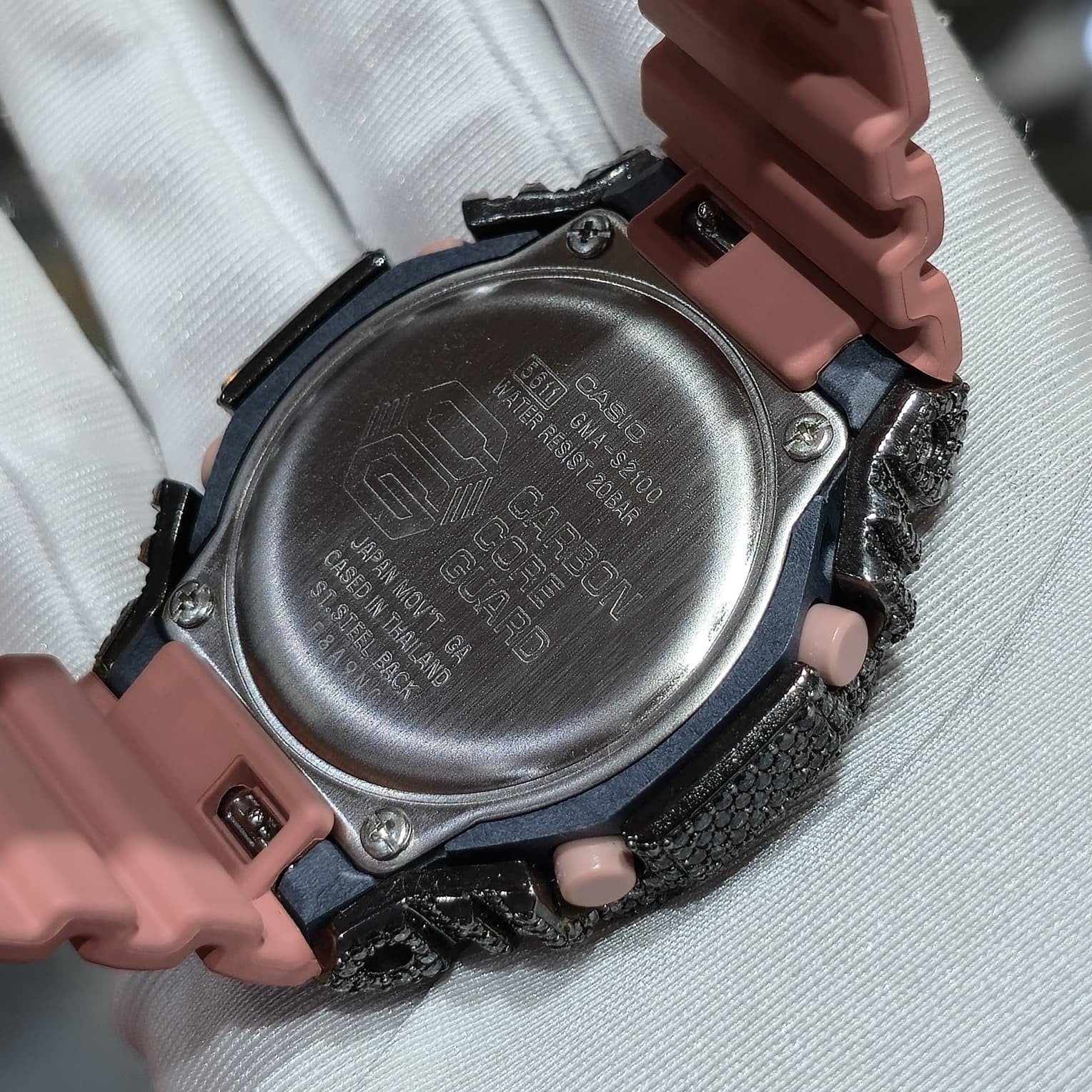 BLACK MOISSANITE Iced Out G-SHOCK GA2100 “Casioak” – PINK Dial | Pink Band